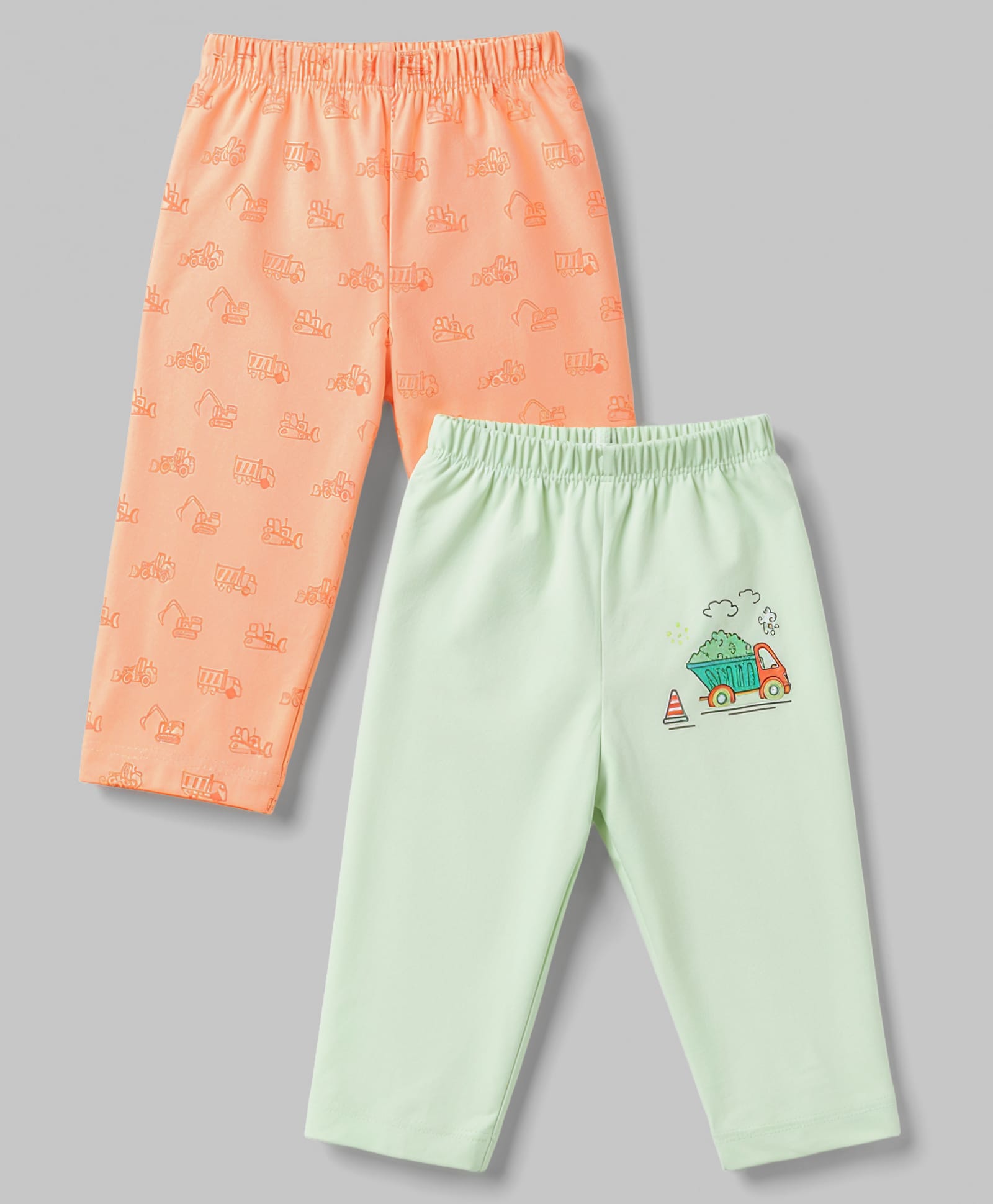 Tango Single Jersey Knit Full Length Truck Printed Lounge Pants Pack of 2 - Light Green & Orange-image-19