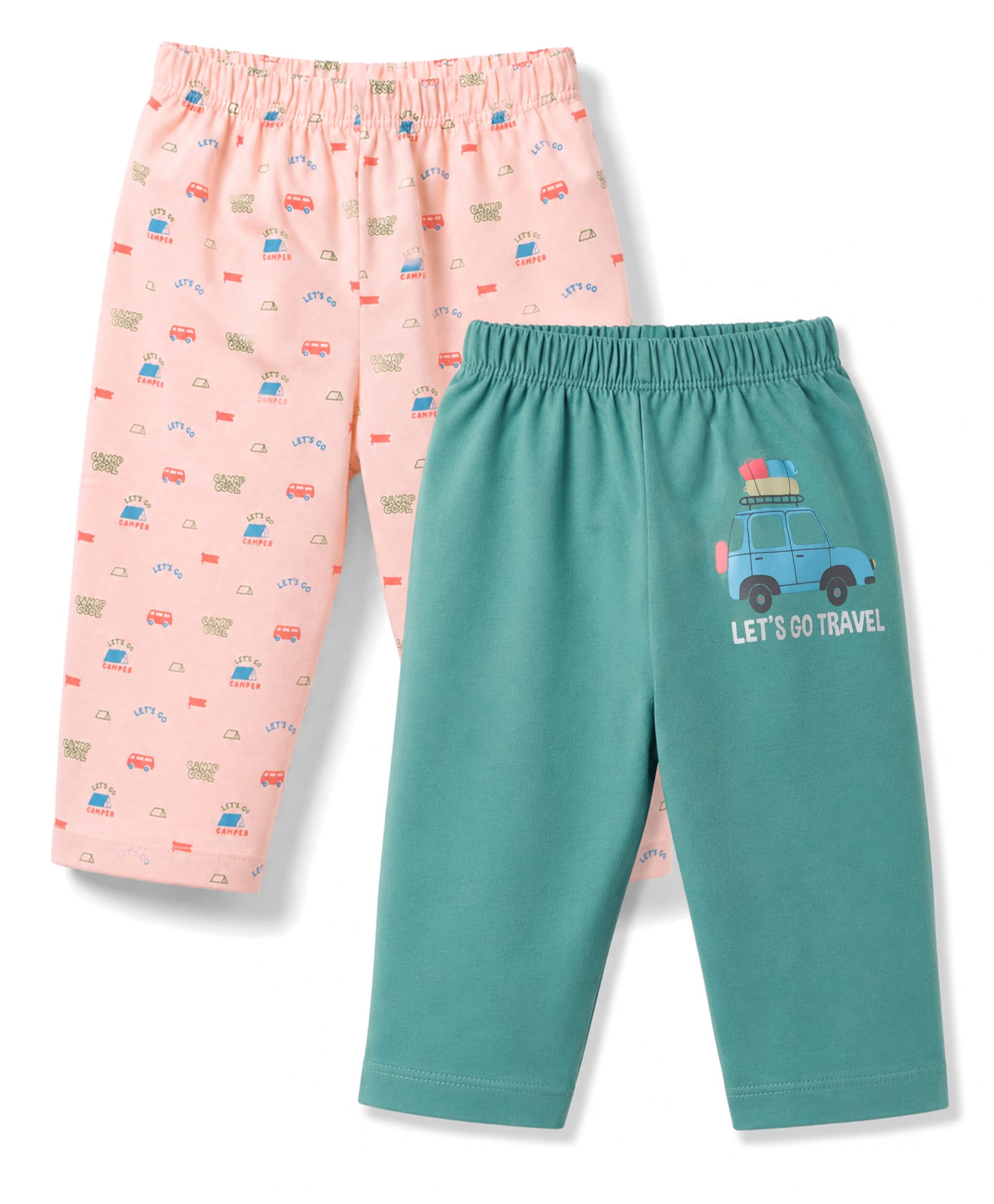 Tango Single Jersey Knit Full Length Lounge Pant With Camping & Car Print Pack of 2 - Olive Green & Peach-picture-22