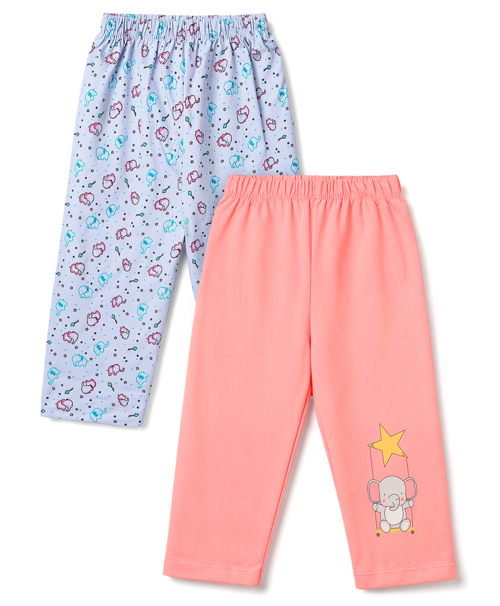 Tango Single Jersey Knit Full Length Elephant Printed Track Pant Pack of 2 - Pink & Blue-picture-13
