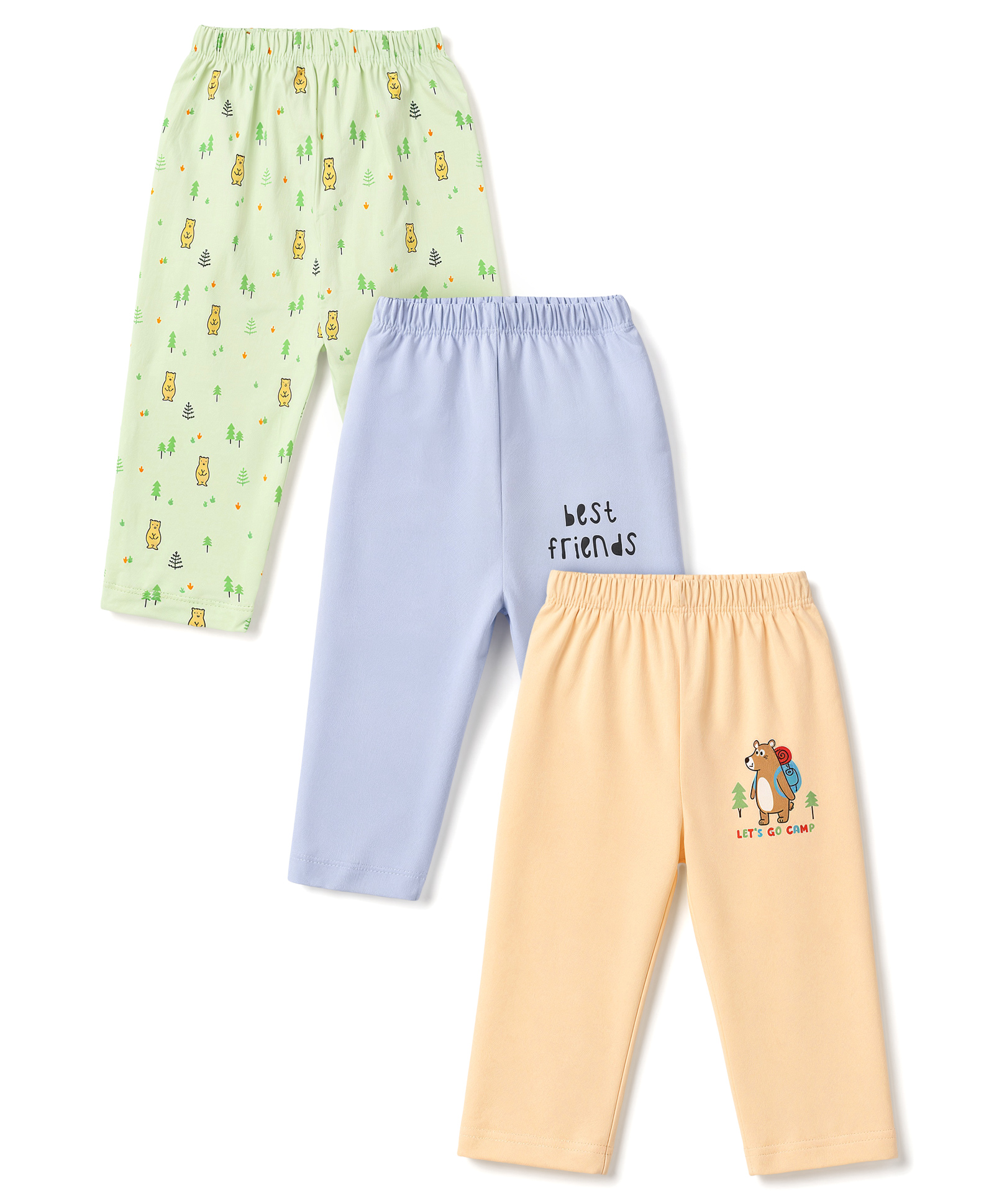 Tango Single Jersey Knit Full Length Bear Printed Track Pants Pack of 3 - Light Green Beige & Blue-image-5