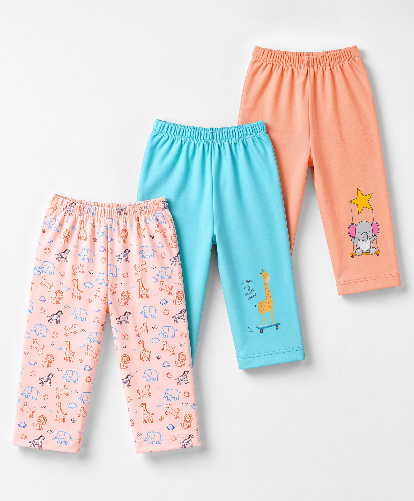 Tango Single Jersey Knit Full Length Animals Printed Track Pants Pack of 3 - Orange Peach & Blue-image-30