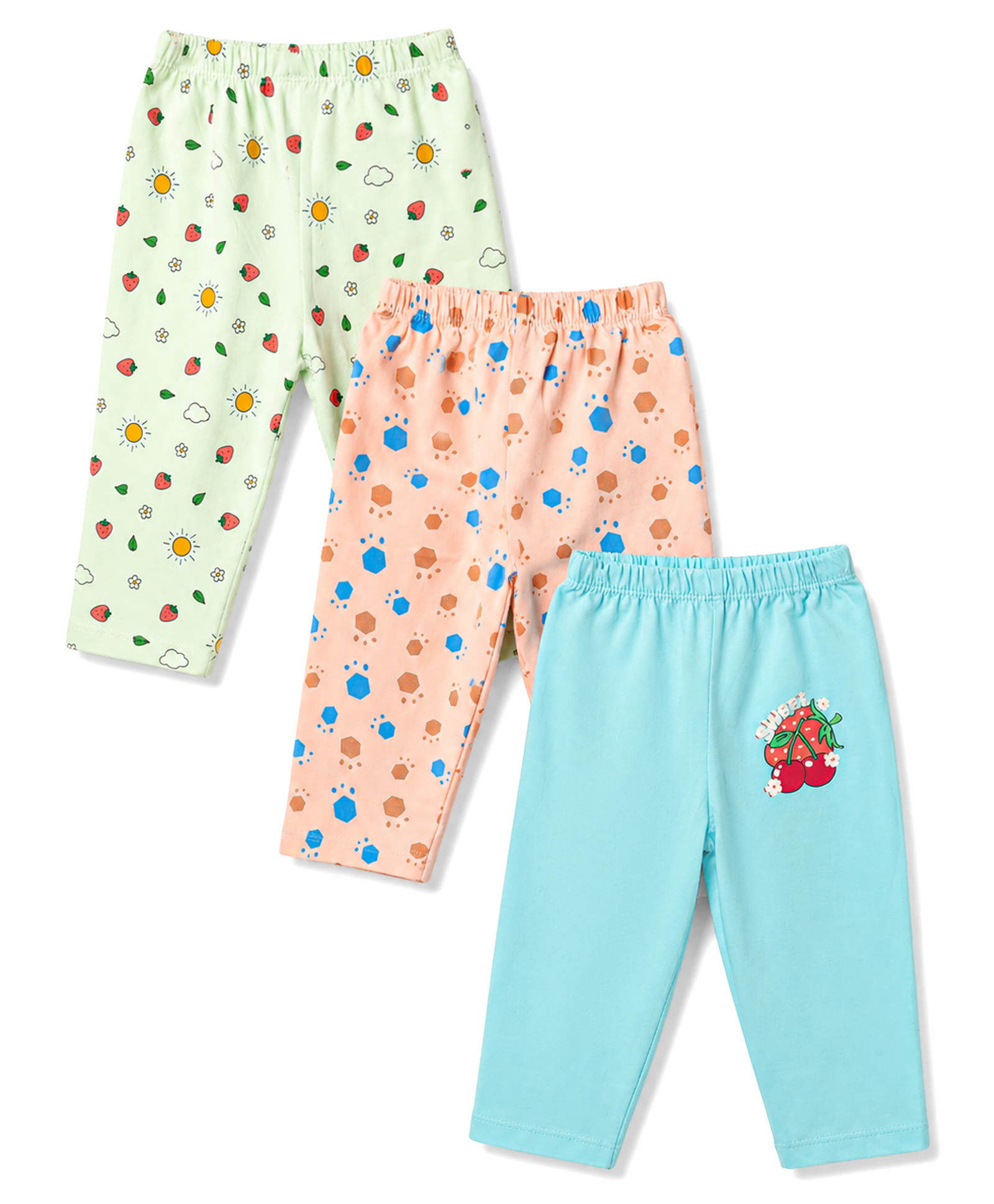 Tango Single Jersey Knit Strawberry Printed Lounge Pants Pack of 3 - Light Blue Peach & Light Green-image-11