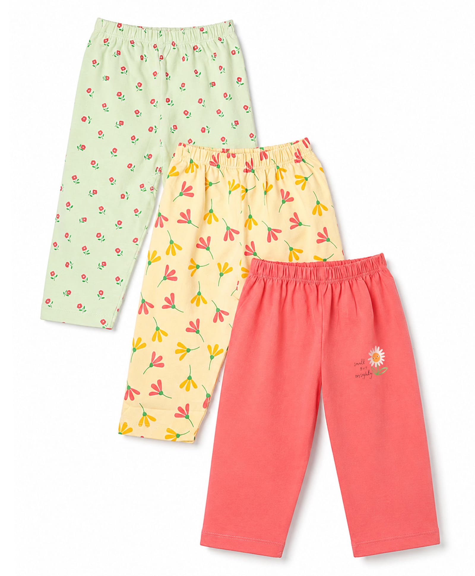 Tango Single Jersey Knit Full Length Floral Printed Track Pants Pack of 3 - Dark Pink Yellow & Green-image-29