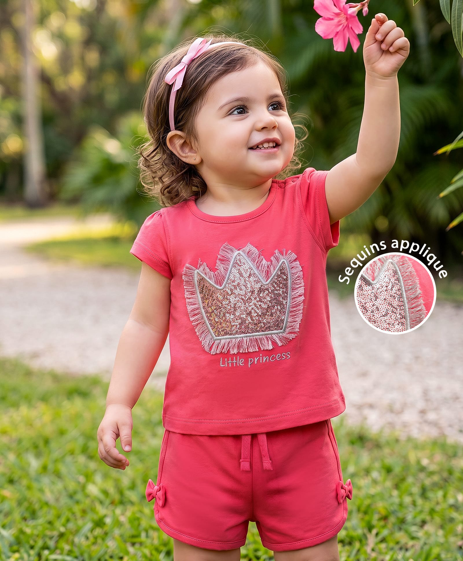 Babyoye Single Jersey Knit T-Shirt & Shorts Set With Crown Applique - Pink-image-38