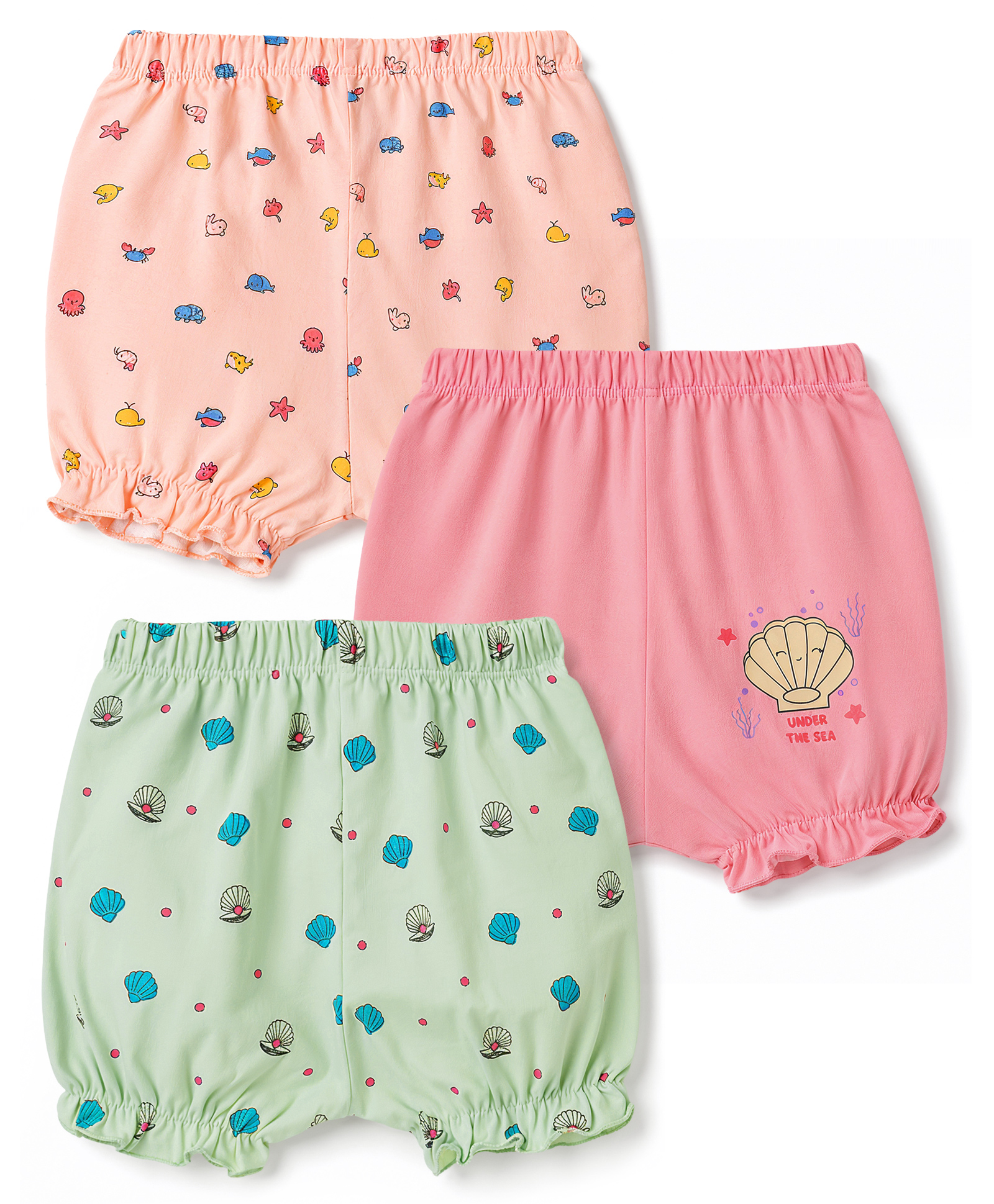 Tango Single Jersey Knit Bloomers With Sea Life Print Pack of 3 - Pink Peach & Light Green-image-36