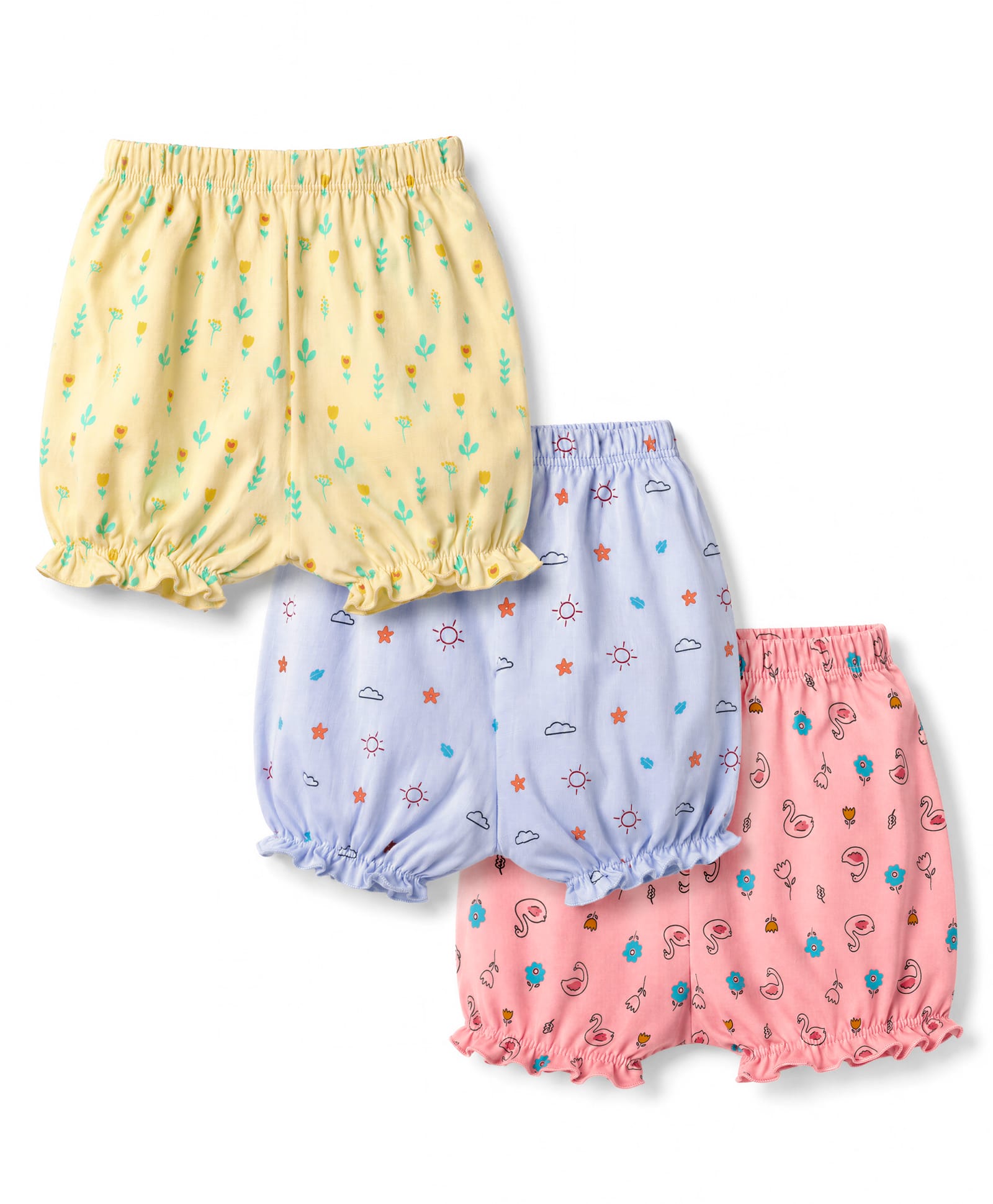 Tango Single Jersey Knit Bloomers With Floral & Tropical Print Pack of 3 - Pink Yellow & Sky Blue-picture-19