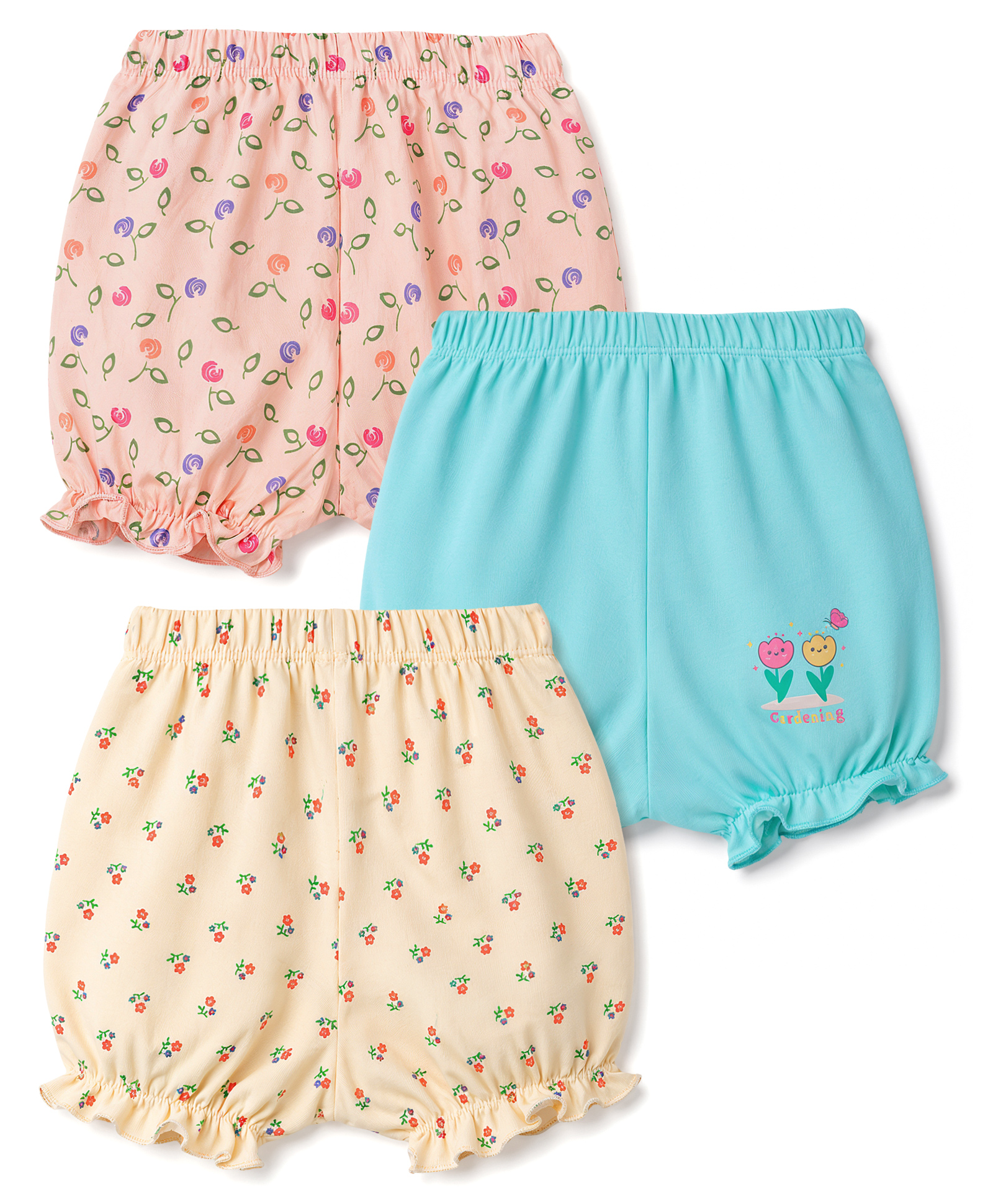 Tango Single Jersey Knit Bloomers With Floral Print Pack of 3 - Beige Peach & Blue-image-23