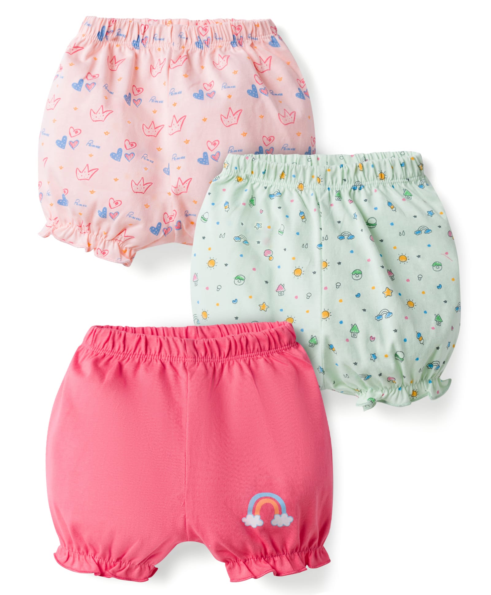 Tango Single Jersey Knit Bloomers With Rainbow Print Pack of 3 - Light Green Dark Pink & Peach-picture-28