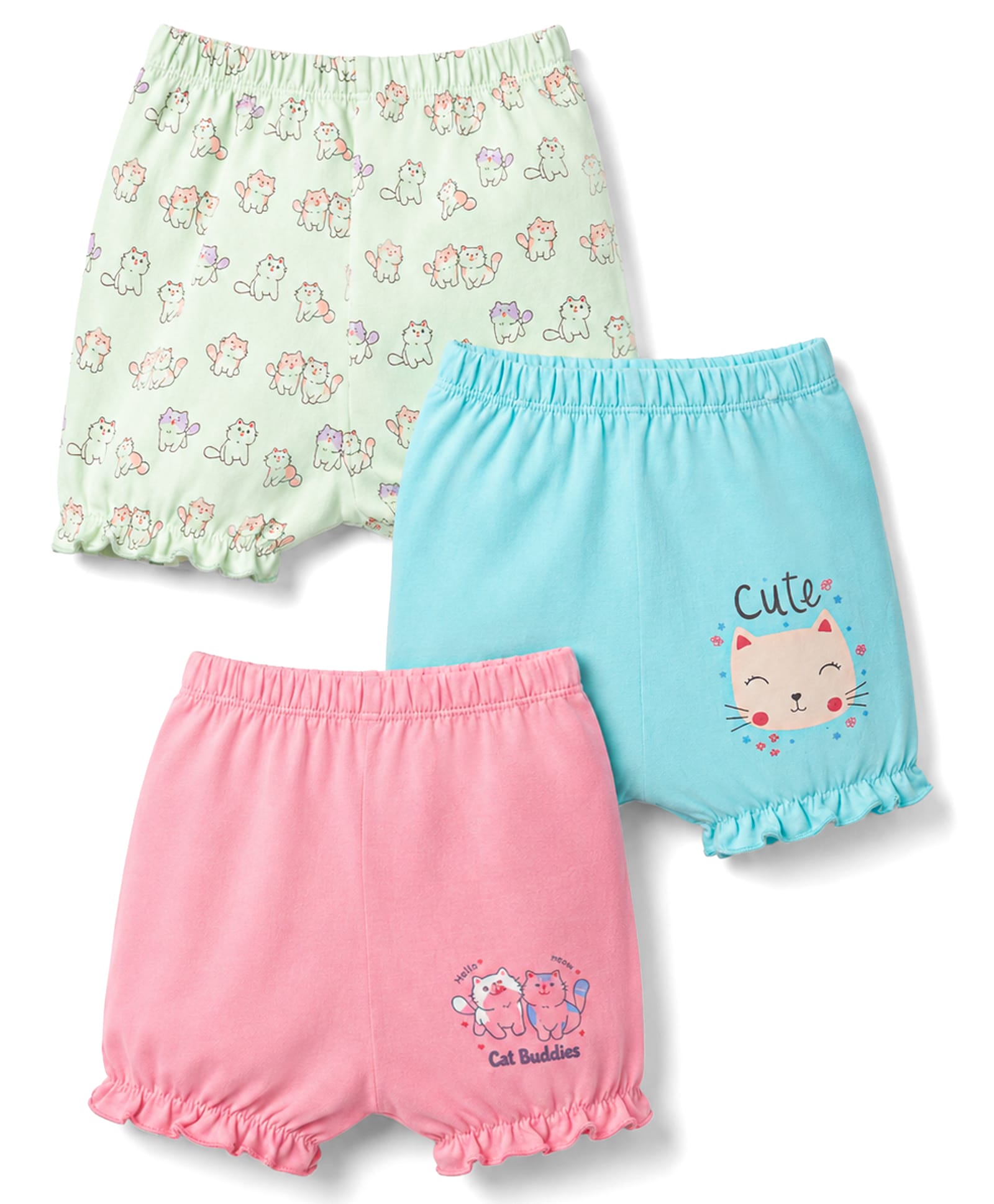 Tango Single Jersey Knit Bloomers With Cat Print Pack of 3 - Pink Light Green & Blue-picture-16