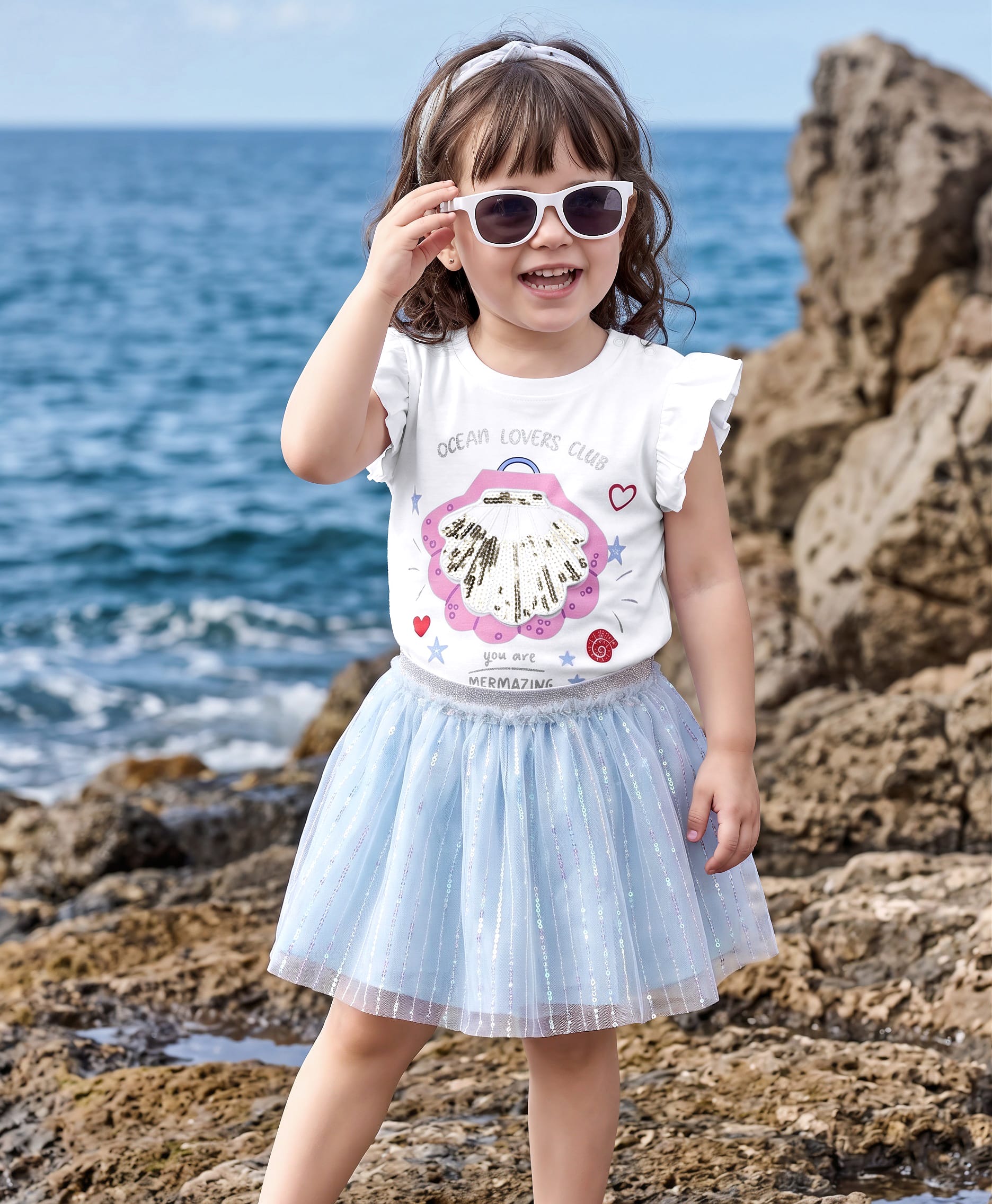Babyhug Disney Single Jersey Knit Half Sleeves Top & Skirt Set with Disney Princess Graphics & Sequin Detailing - Multicolor-image-34