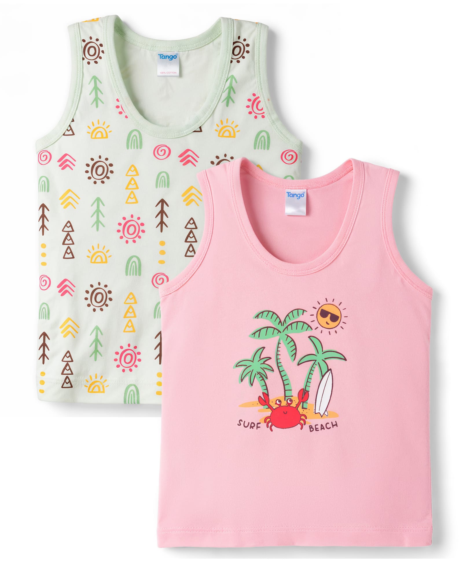Tango Single Jersey Knit Sleeveless Vests With Tropical Theme Pack of 2 - Light Pink & Light Green-image-30