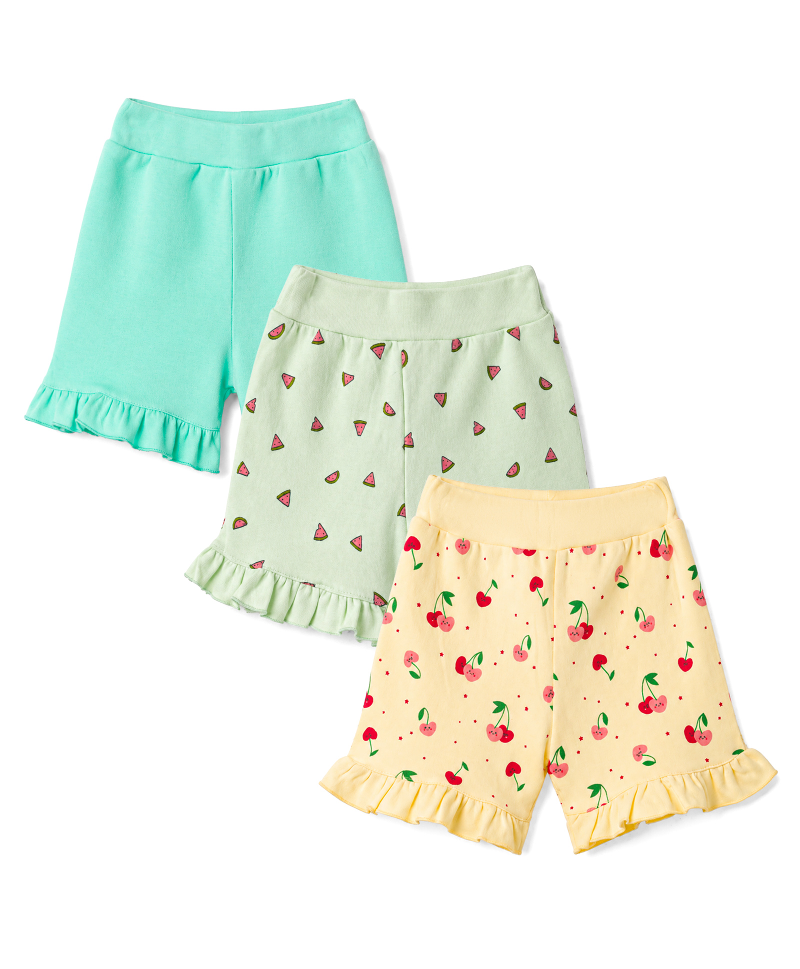 Tango Interlock Knit Knee Length Tropical Theme Printed Shorts Pack Of 3 - Sea & Light Green & Yellow-image-46