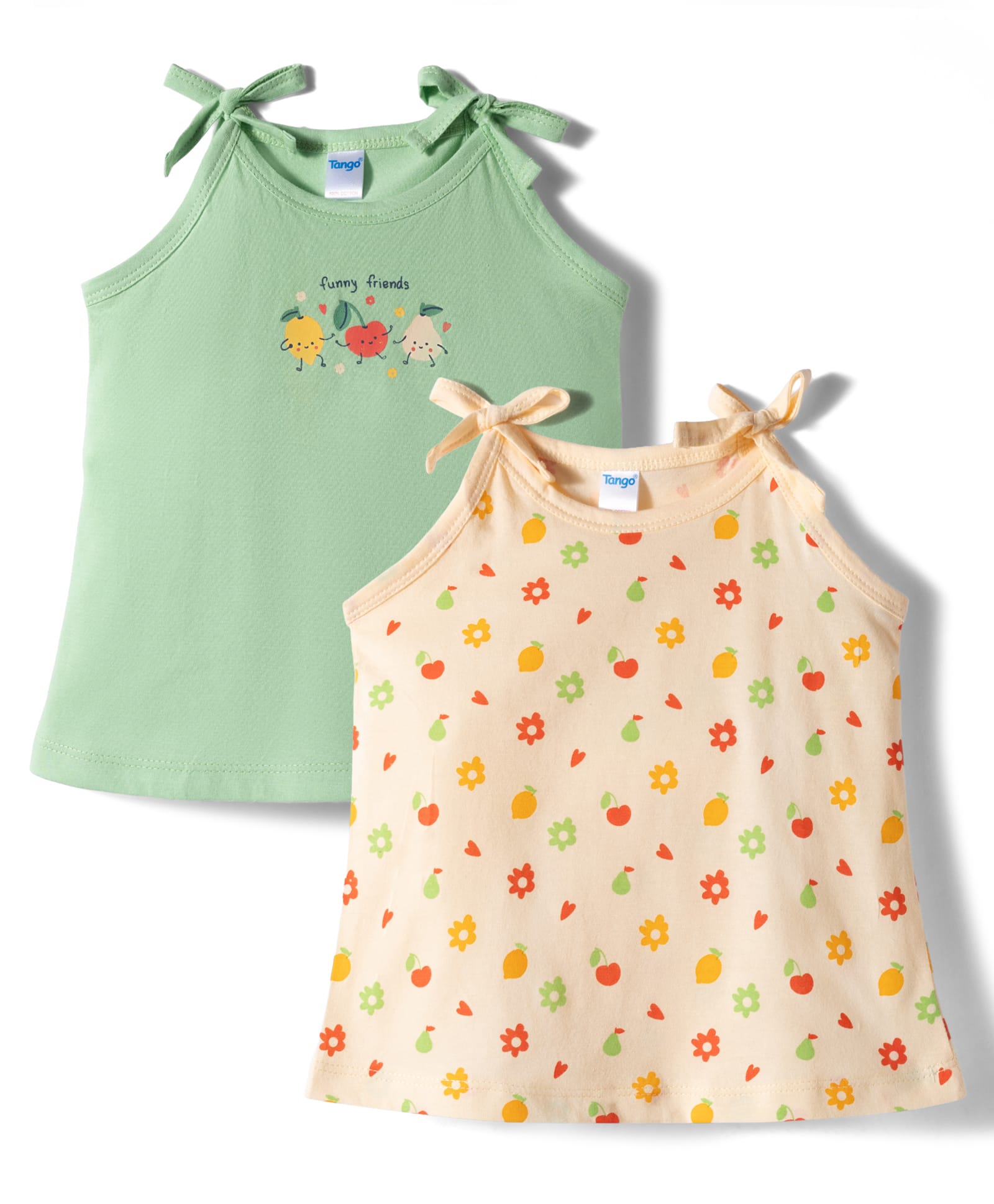 Tango Single Jersey Knit Sleeveless Slips with Floral & Fruit Print Pack of 2 - Green & Cream-image-42