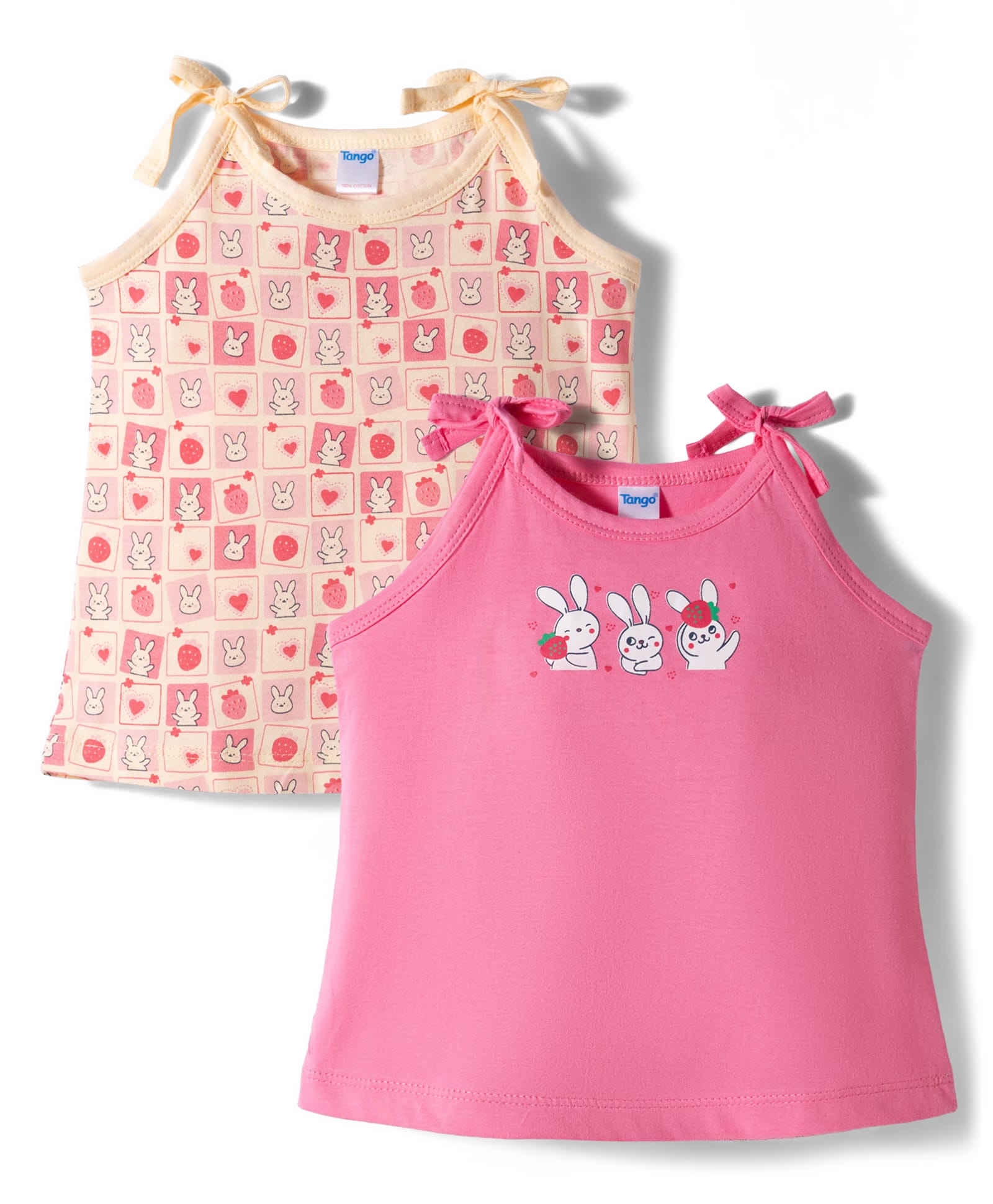 Tango Single Jersey Knit Sleeveless Slips with Bunny Print Pack of 2 - Pink & Cream-picture-48