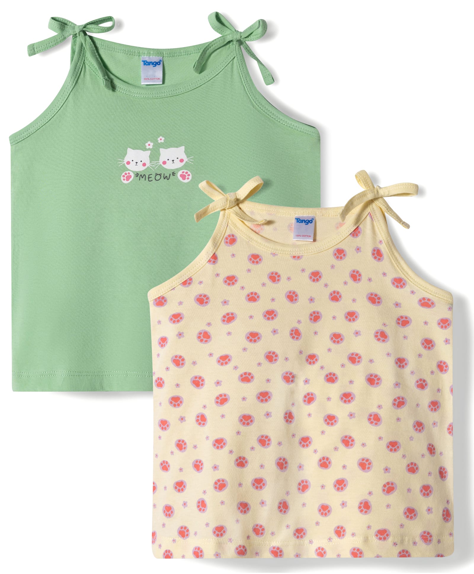 Tango Single Jersey Knit Sleeveless Slips with Cat Print Pack of 2 - Green & Light Yellow-picture-22