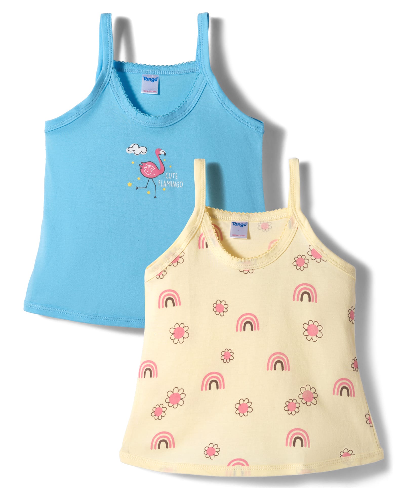 Tango Single Jersey Knit Sleeveless Slips with Rainbow & Floral Print Pack of 2 - Blue & Light Yellow-picture-42