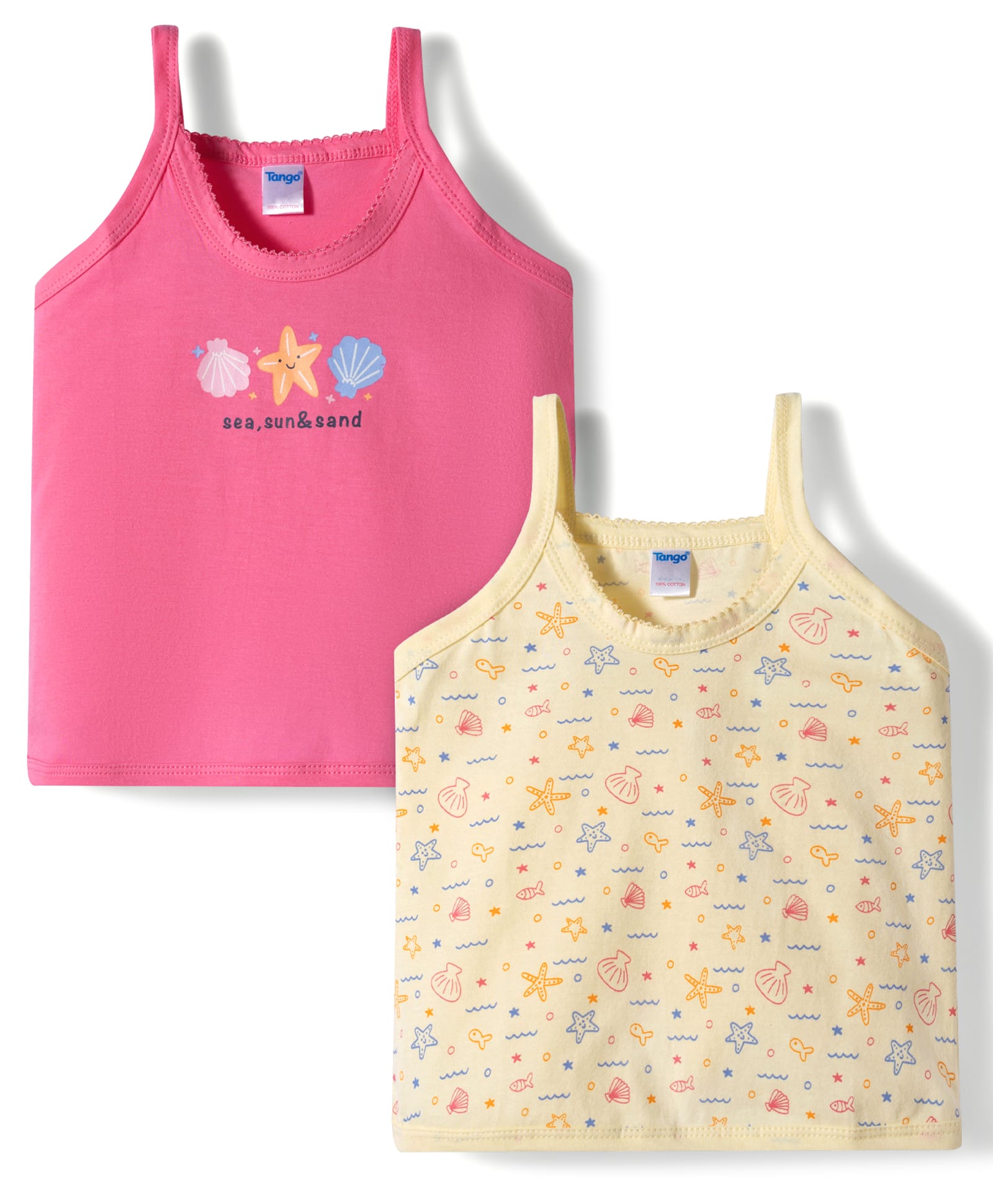 Tango Single Jersey Knit Sleeveless Slips with Sea Animals Print Pack of 2 - Pink & Light Yellow-image-9