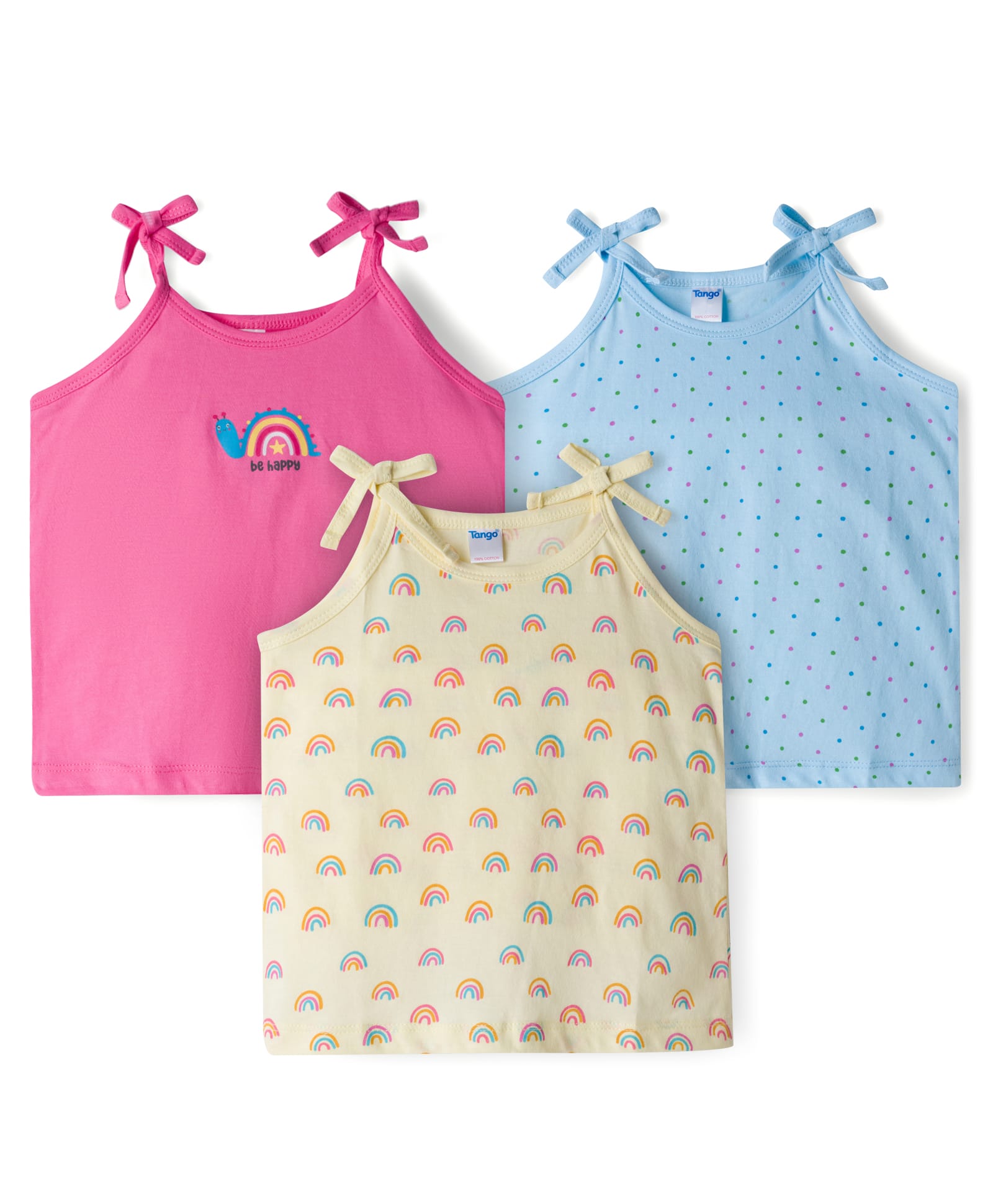 Tango Single Jersey Knit Sleeveless Slips with Rainbow & Polka Dot Print Pack of 3 - Pink Light Yellow & Aqua-picture-12