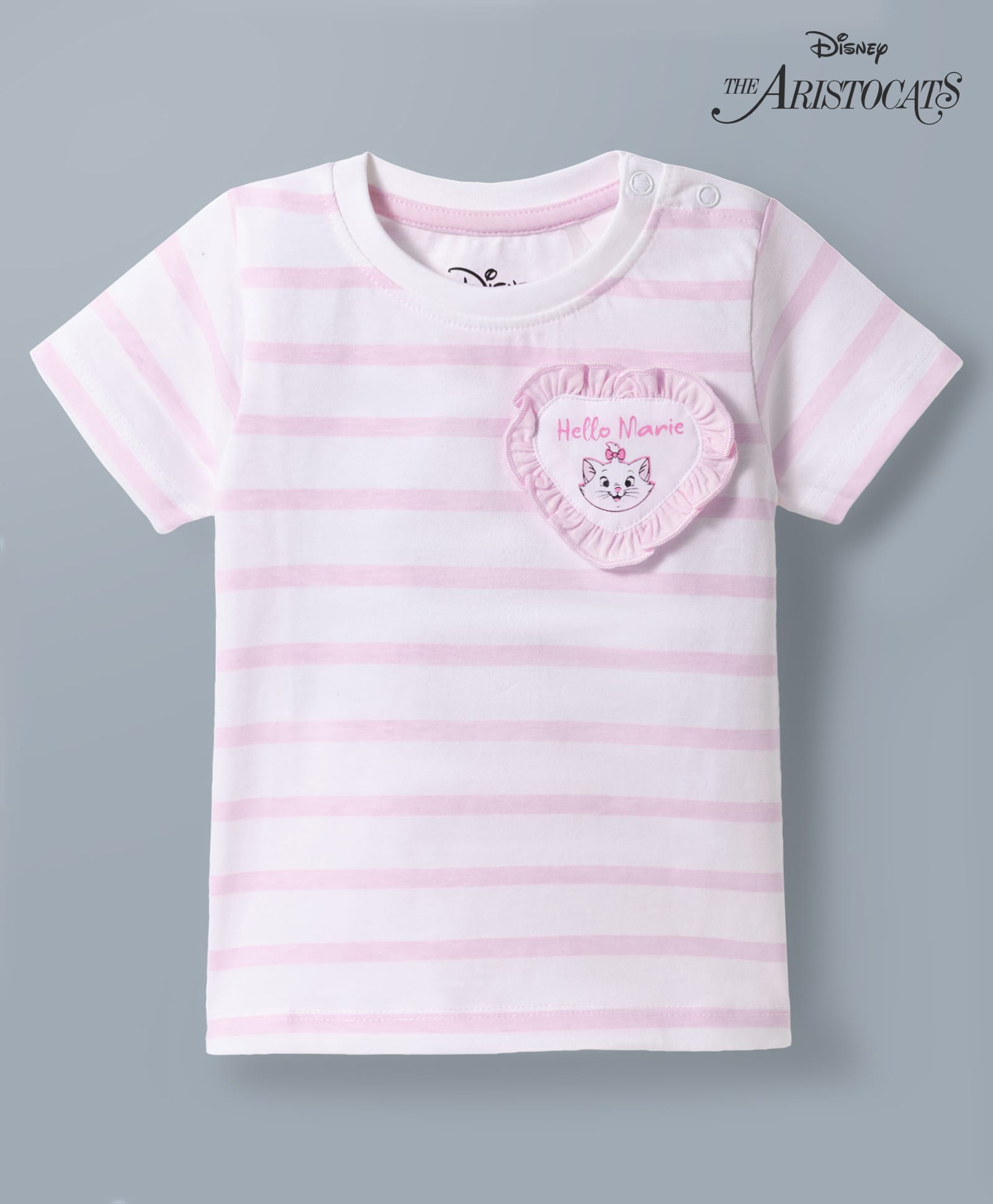 Babyhug Disney Cotton Knit T-Shirt Half Sleeve Round Neck Striped with Marie Graphics Multi Color 6-9 Months-image-40