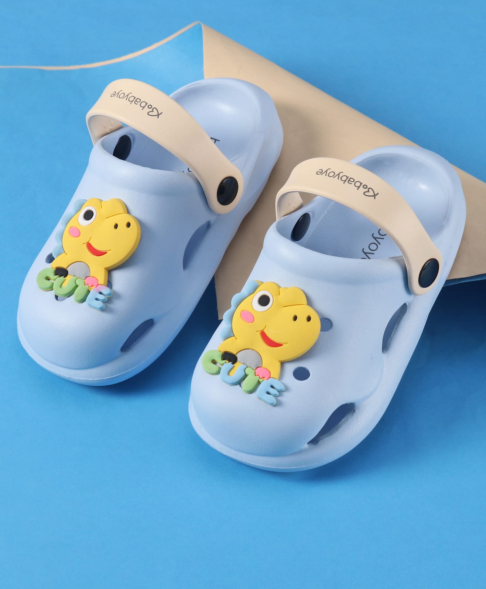 Babyoye Back Strap Clogs With Dino Applique - Light Blue-image-18