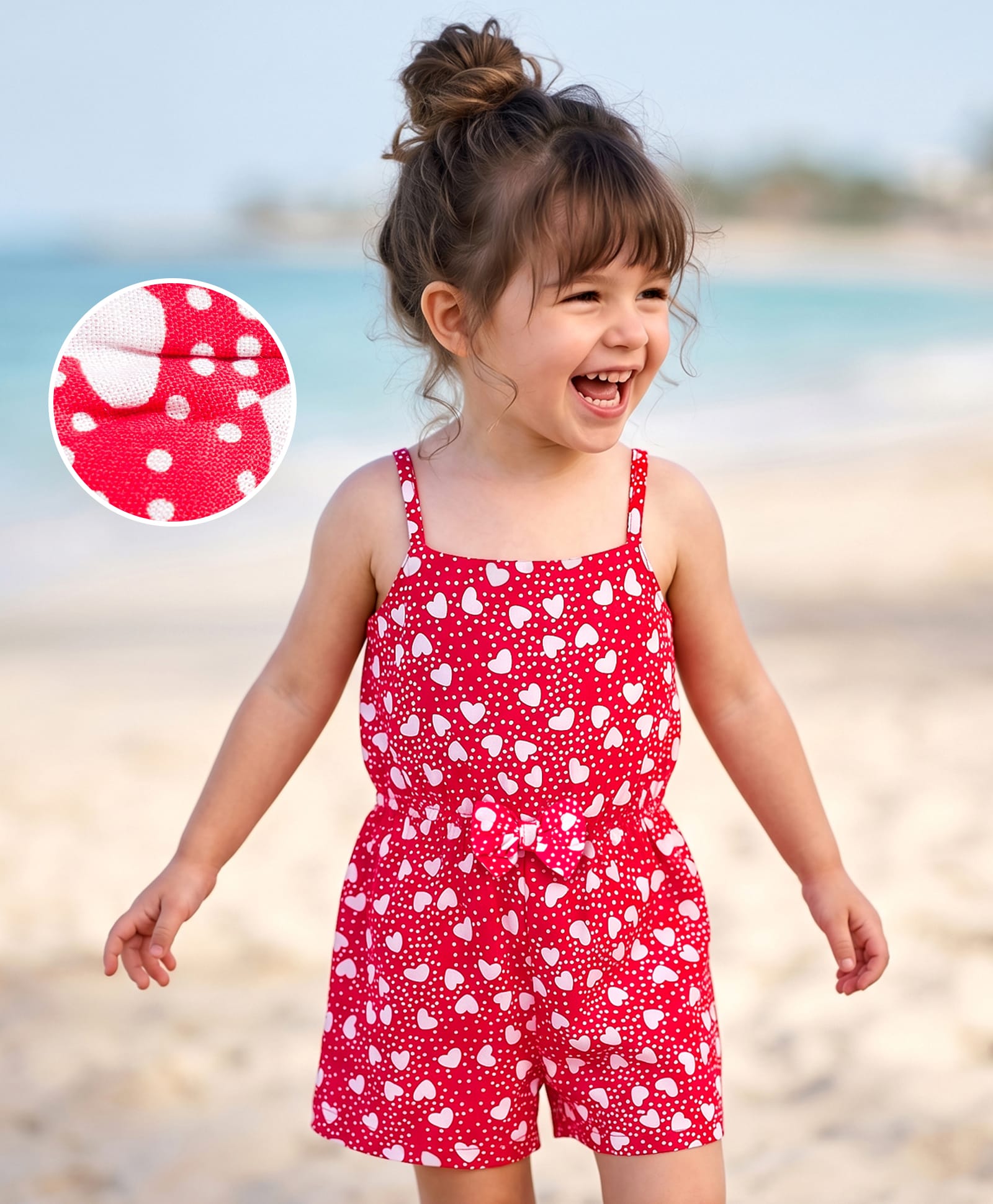 Mark & Mia Cotton Woven Sleeveless Jumpsuit with Heart & Polka Dot Print - Red-image-45