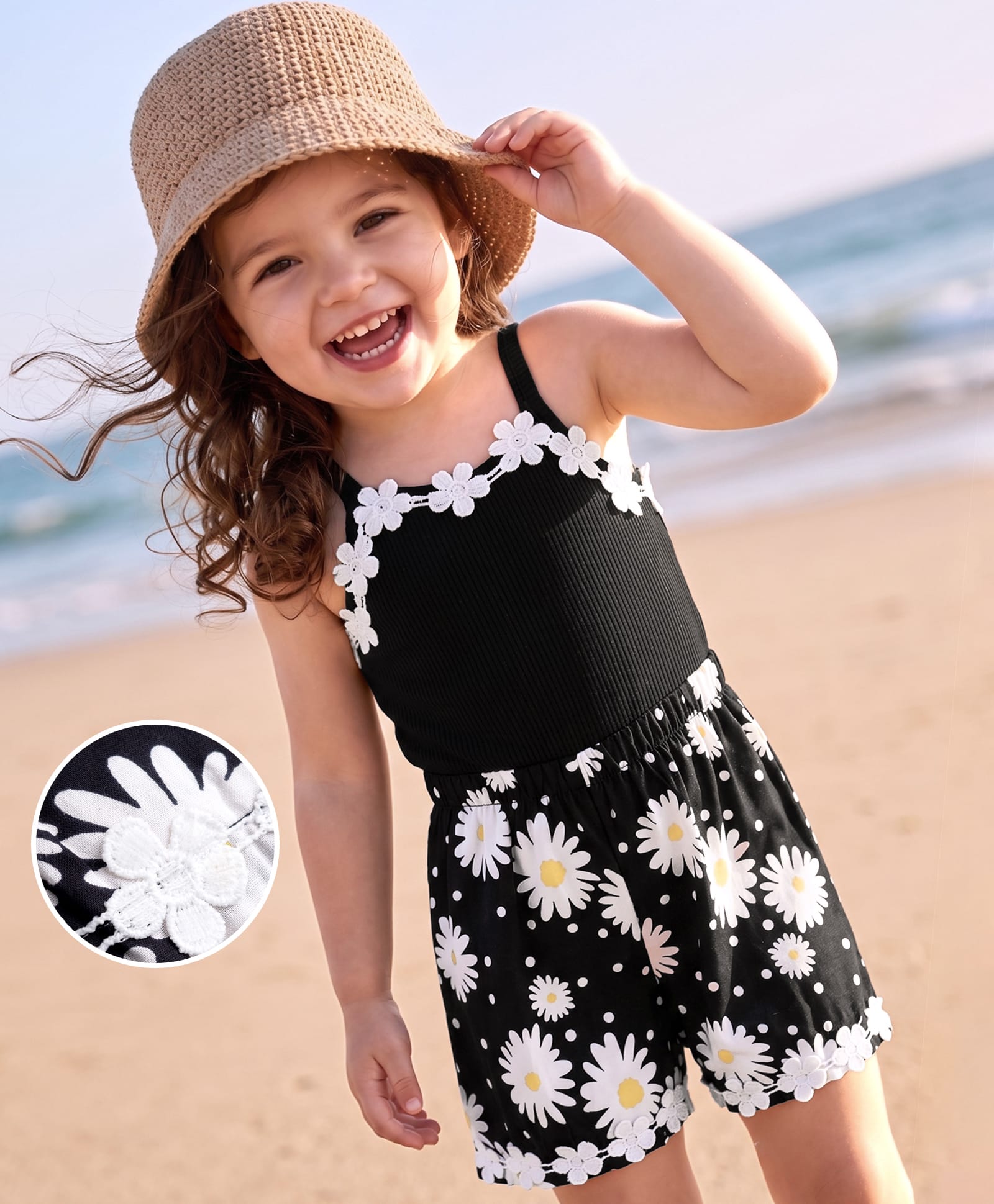 Mark & Mia Cotton Woven Singlet Floral Printed Jumpsuit With Lace Detailing - Black-image-18