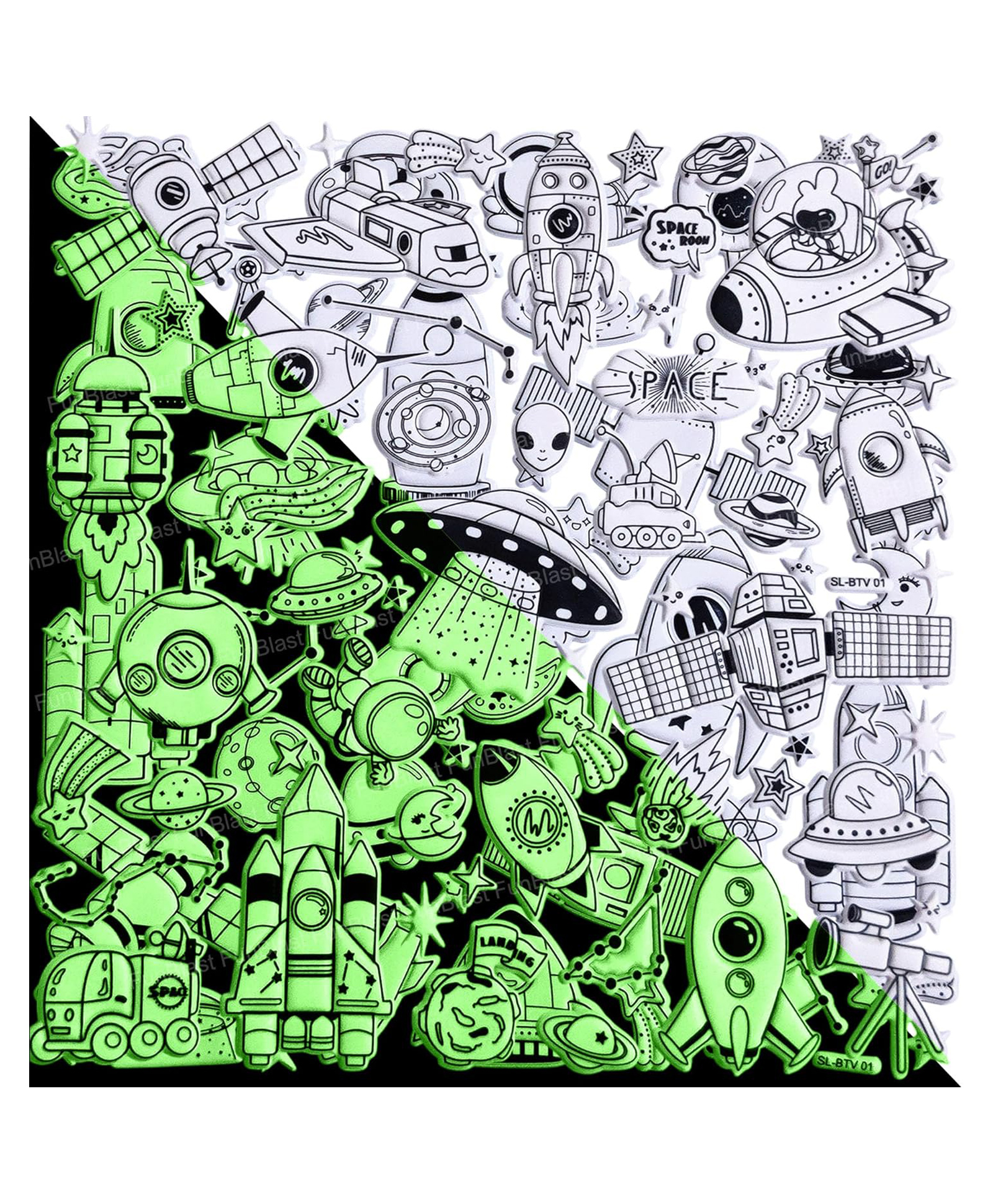 FunBlast Space Theme 3D Self-Adhesive Stickers for Decoration 2 Sheets, 120+ Stickers (Multicolor)