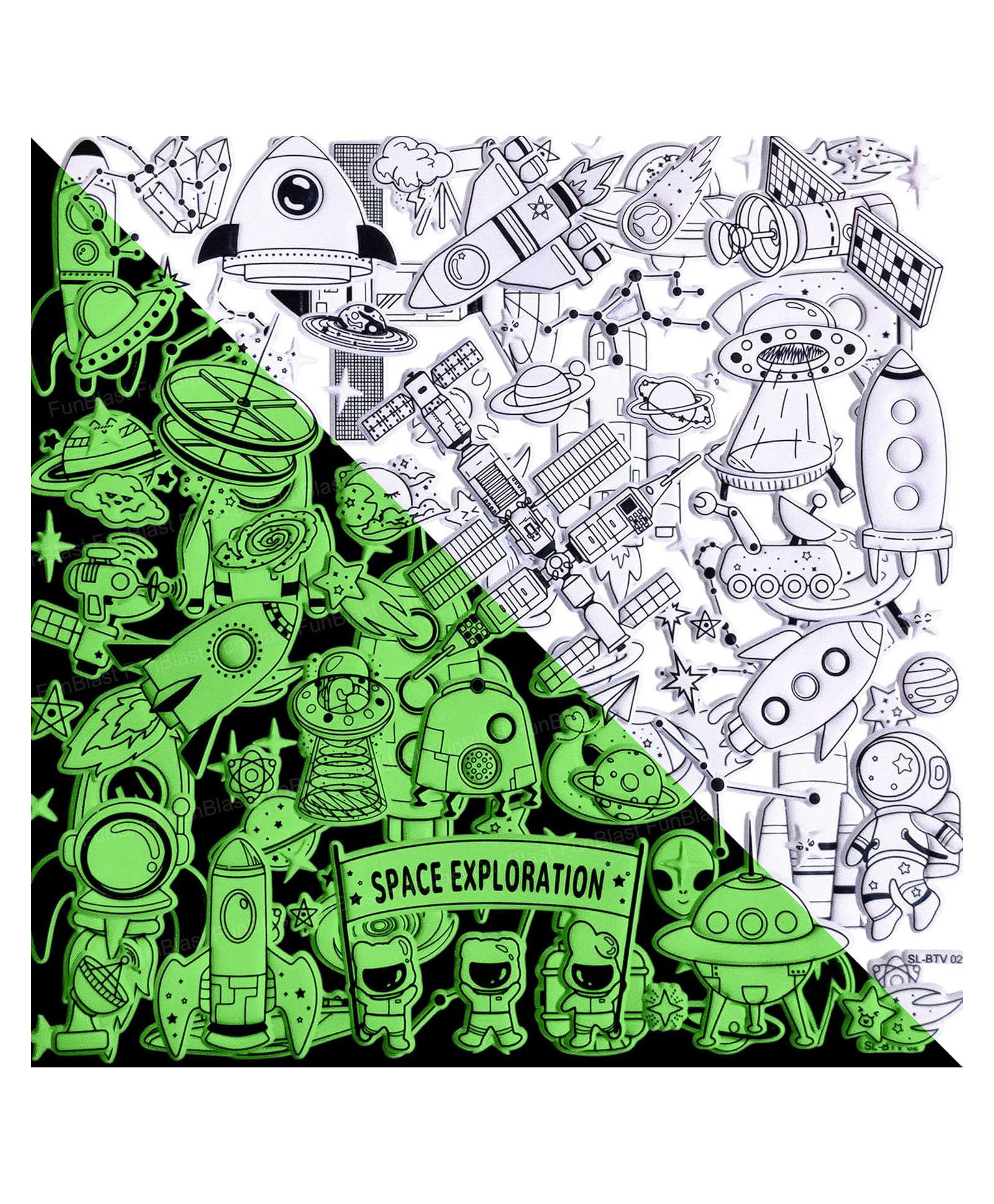FunBlast Space Theme 3D Self-Adhesive Stickers for Decoration 2 Sheets, 120+ Stickers (Multicolor)
