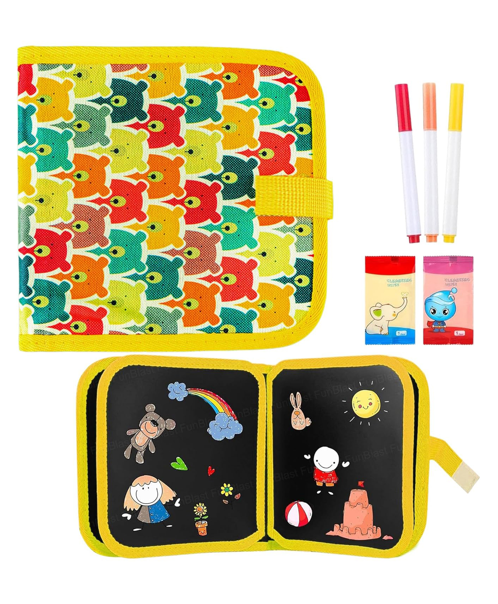 FunBlast Reusable Magic Drawing Book for Kids Pack of 1 Book / 4 Pages / 3 Color Marker with 2 Wipes (Multicolor-B)-image-49