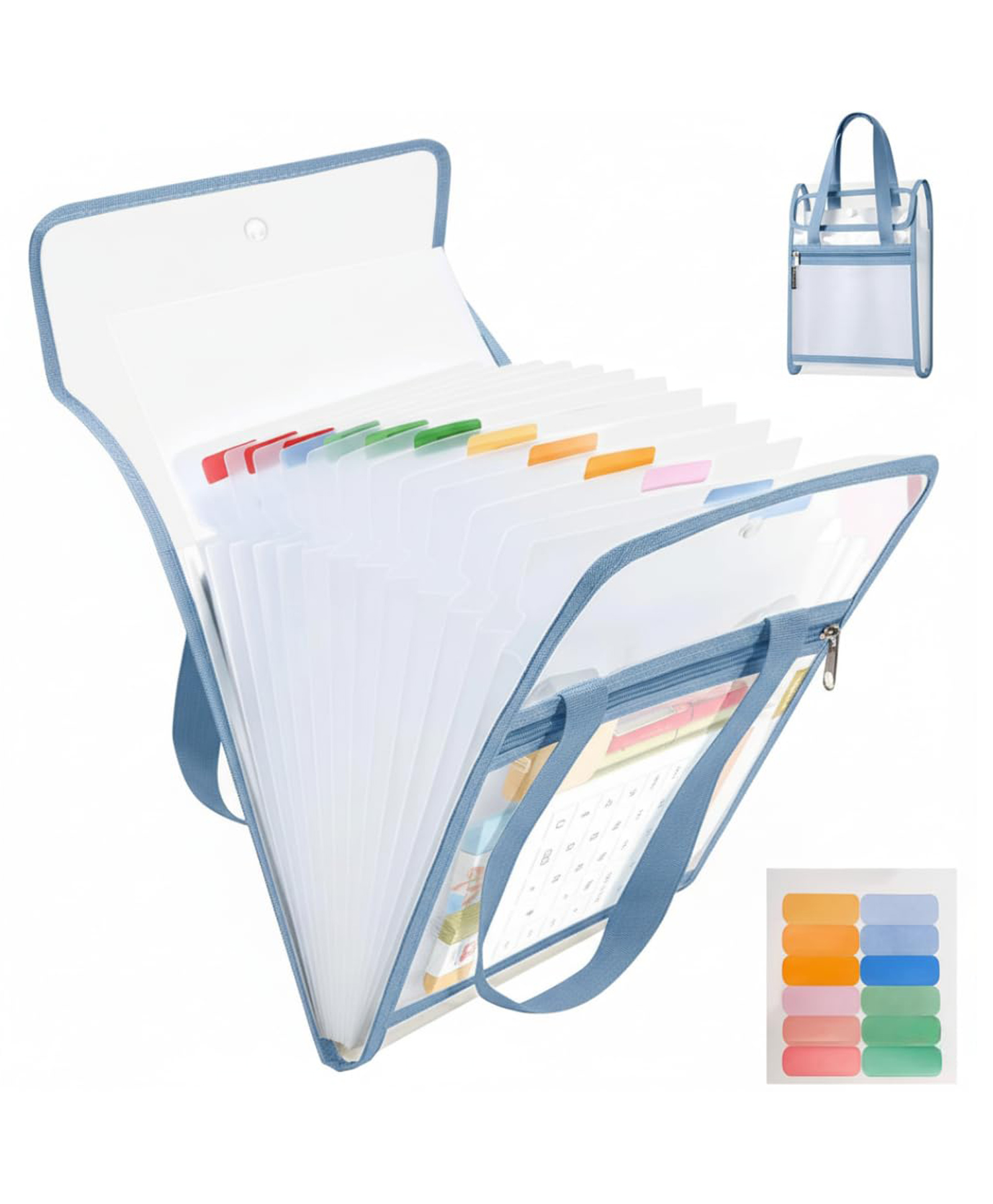FunBlast Transparent 12 Pocket File Folder with Zipper Handle Strap Pack of 1 (Random Color)-picture-27