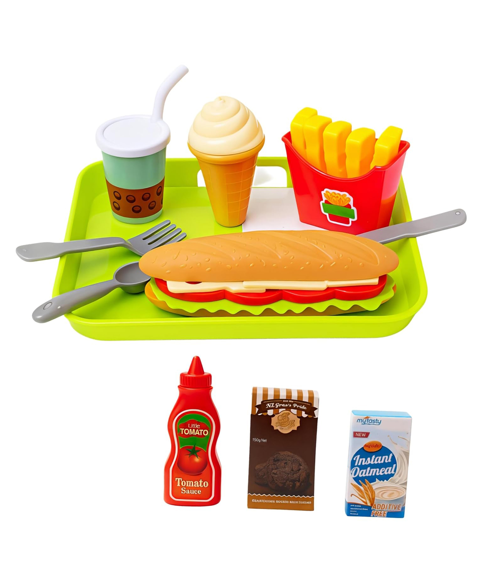 FunBlast Realistic Fast-Food Set With Carry Bag for Kids Set of 11 Pieces - Multicolor-picture-0