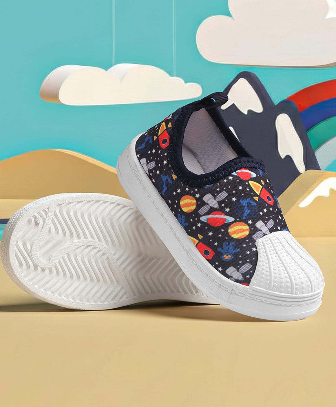 SHOES FOR JUNIORS Space Theme Printed Slip On Shoes - Navy Blue-image-49