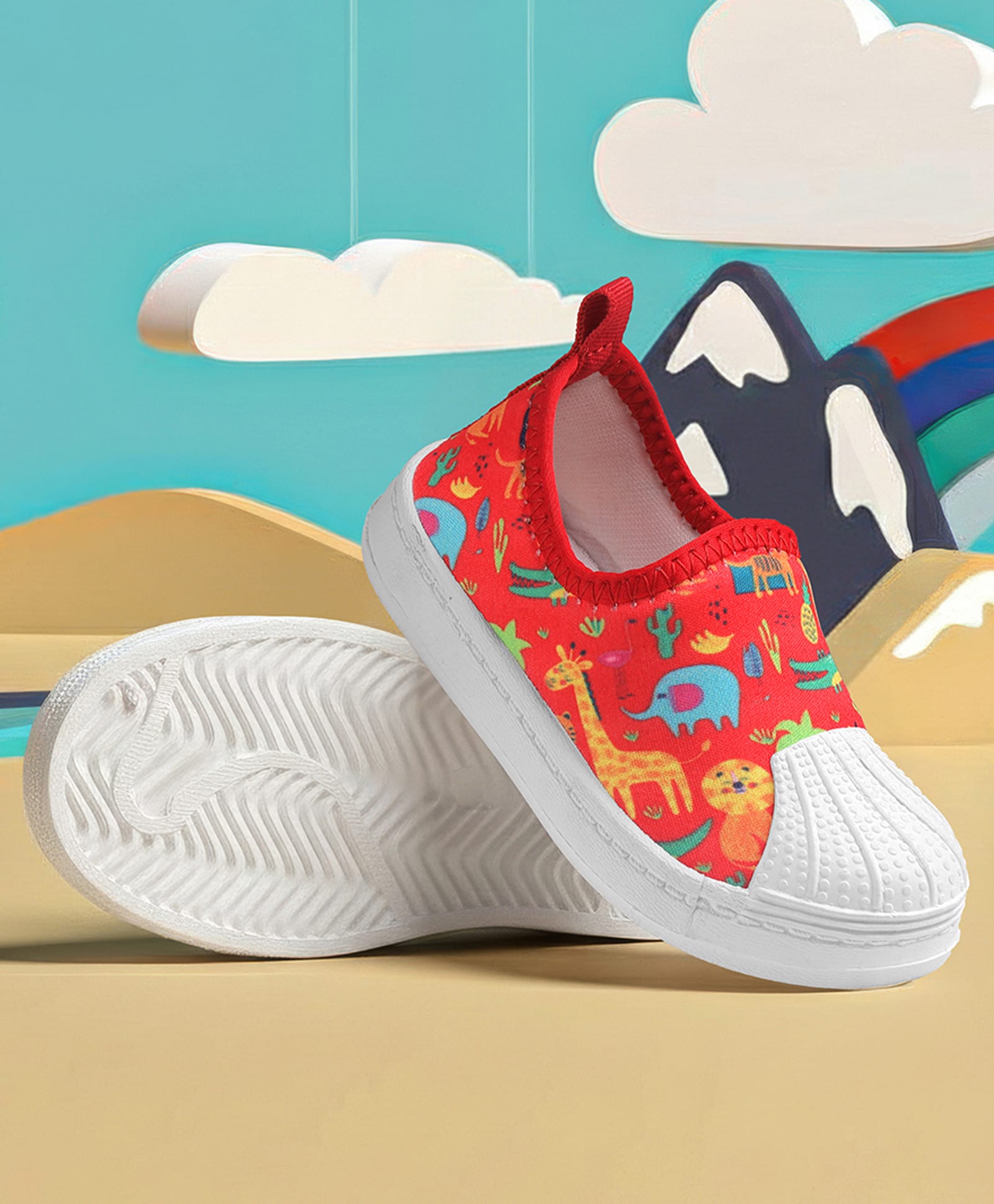SHOES FOR JUNIORS Animals Printed Slip On Shoes - Red-image-10