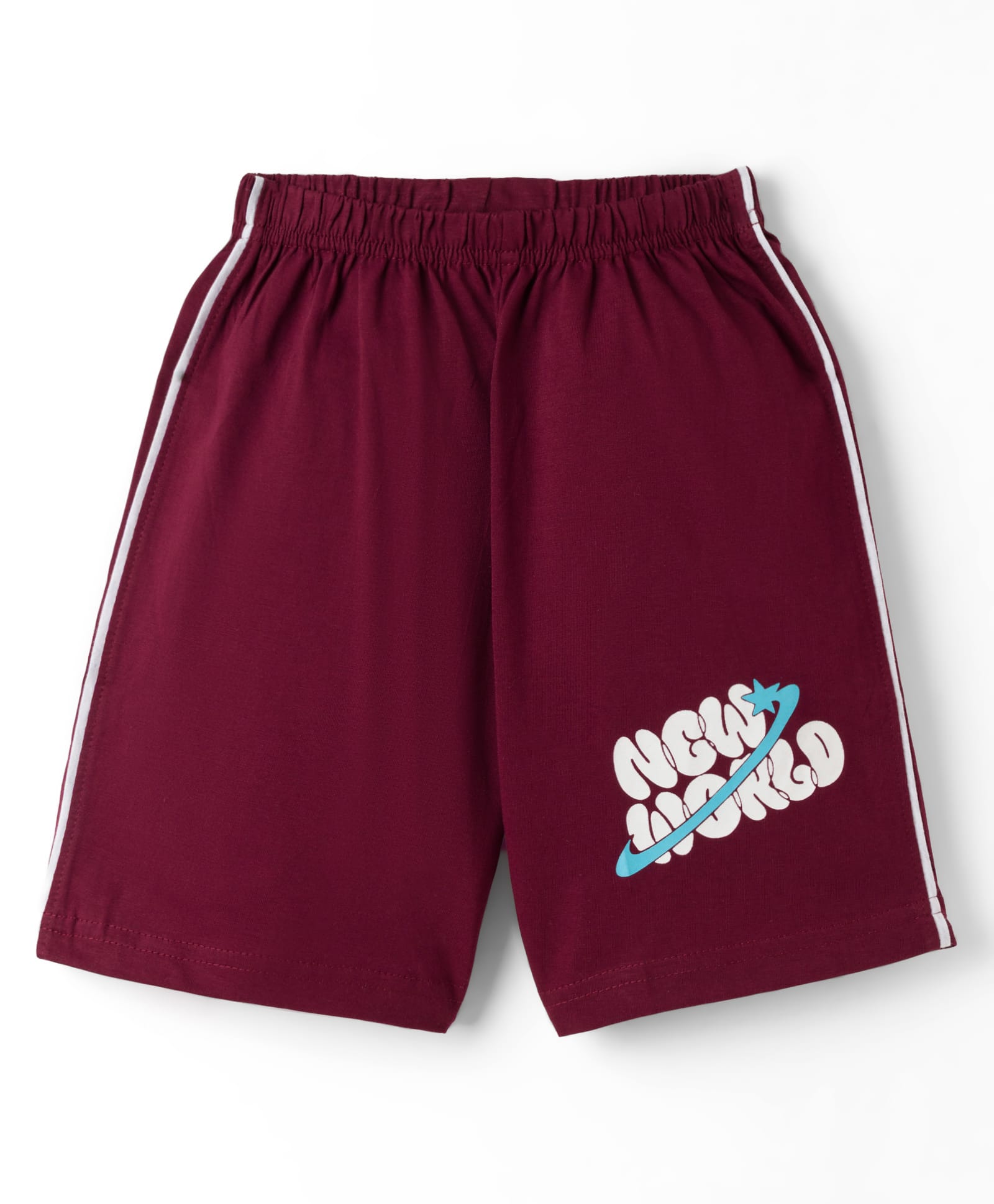 Taeko Single Jersey Knit Knee Length Shorts with New World Print & Tape Detailing - Brown-picture-26
