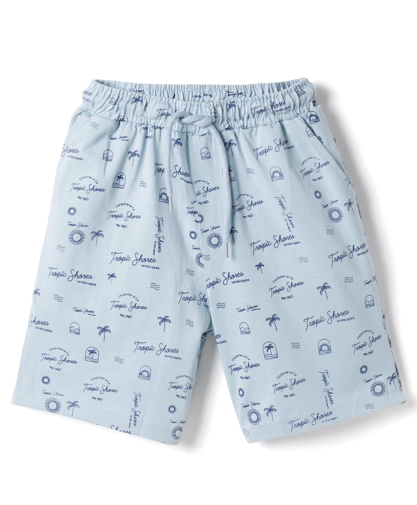 Taeko Single Jersey Knit Knee Length Shorts with Beach Theme Print - Light Blue-picture-26