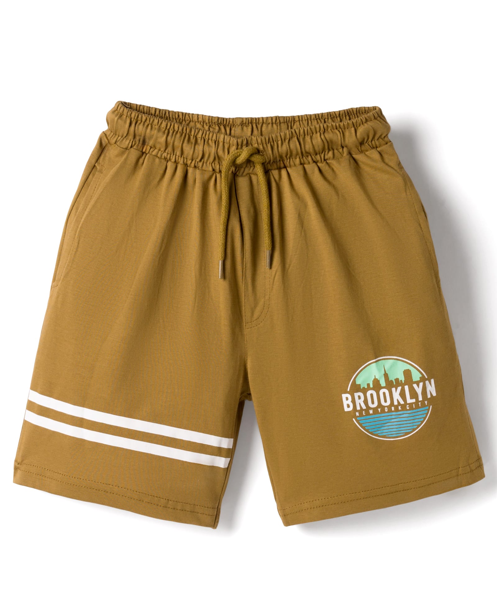 Taeko Single Jersey Knit Knee Length Shorts with Brooklyn Print - Brown-picture-26