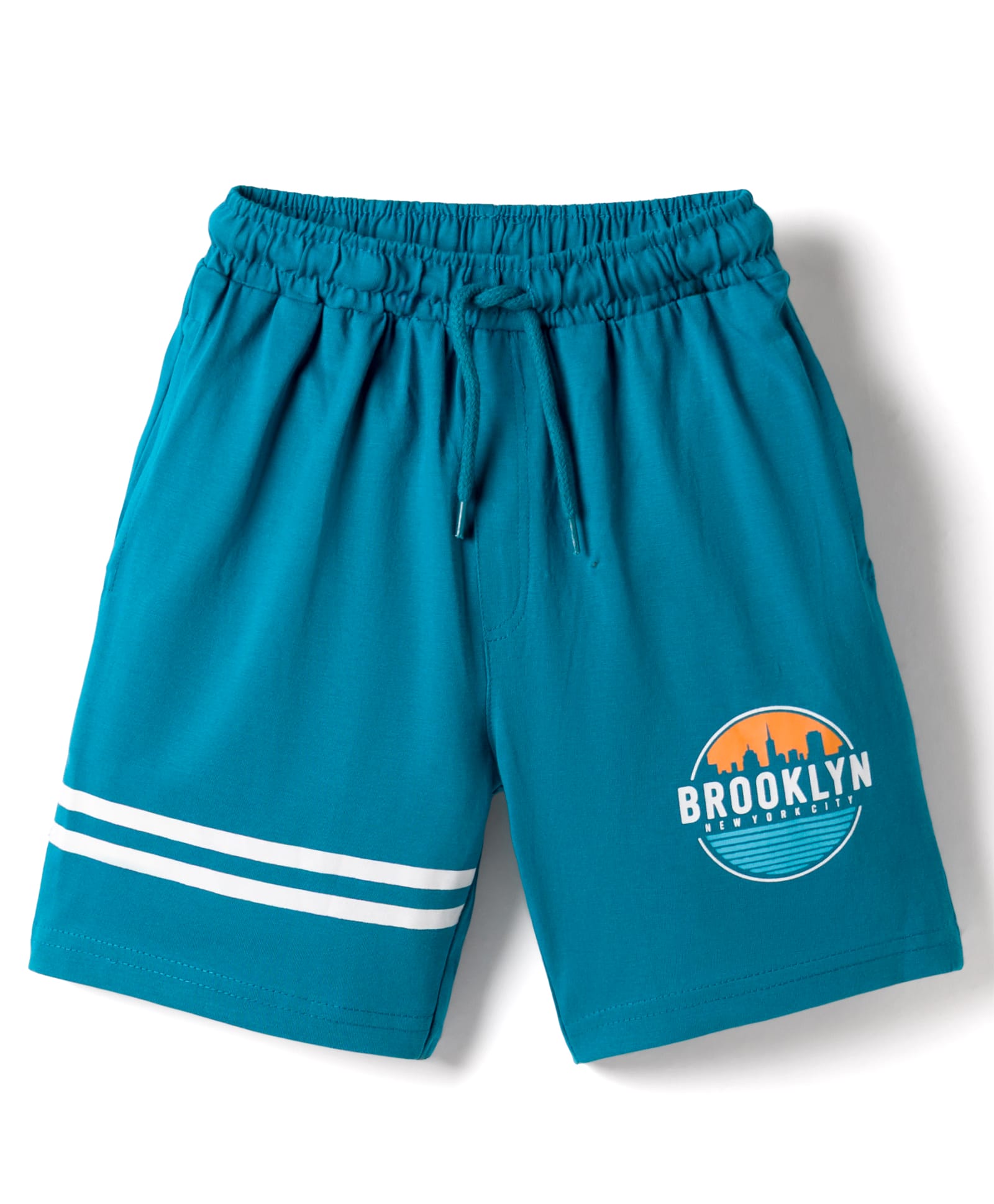Taeko Single Jersey Knit Knee Length Shorts with Brooklyn Print - Blue-image-44
