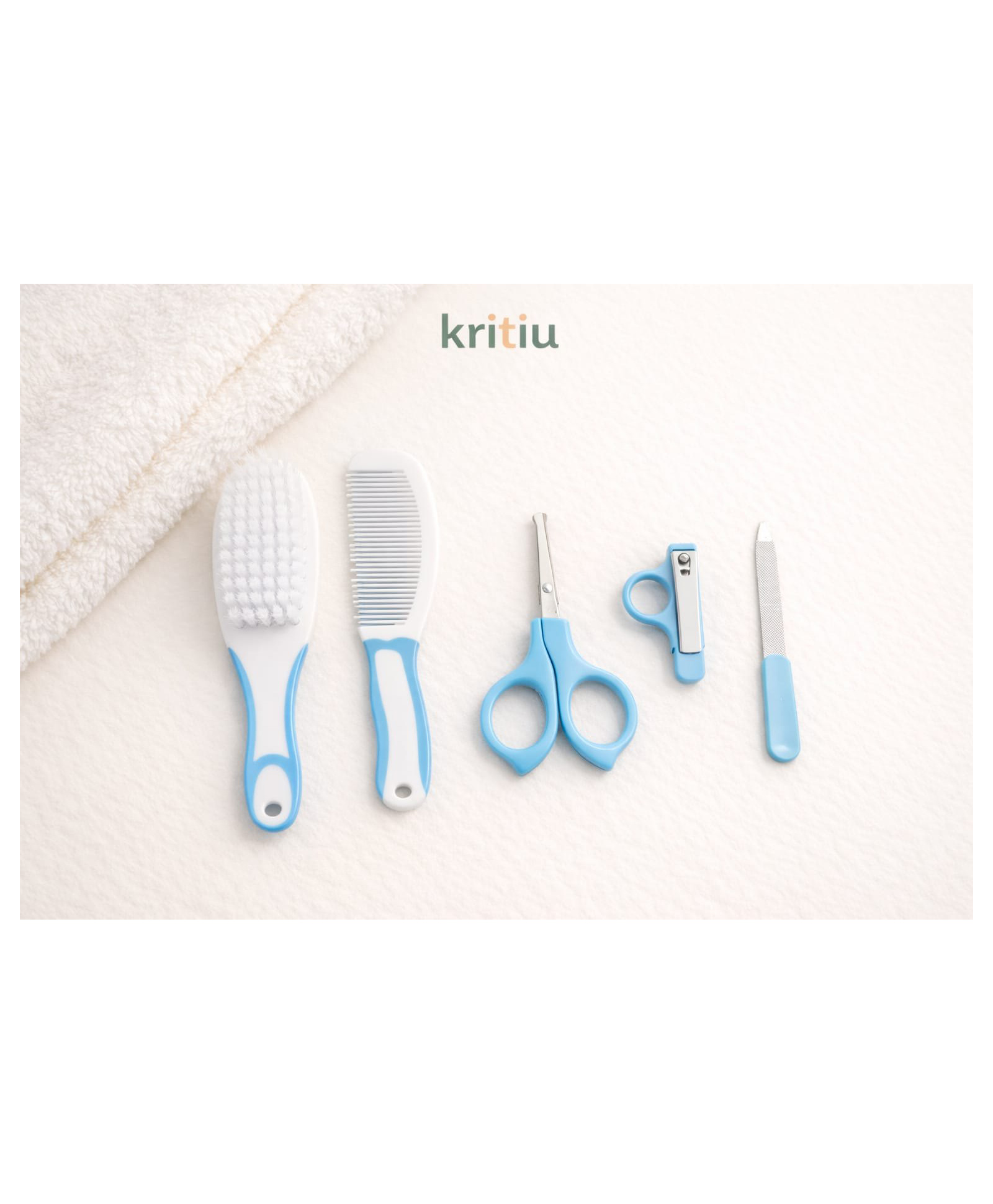 Kritiu 5 Piece Baby Grooming Kit for Newborns Hair Brush, Comb, Nail Cutter, Nail File & Safety Scissors Baby Care Set (Blue)-picture-43