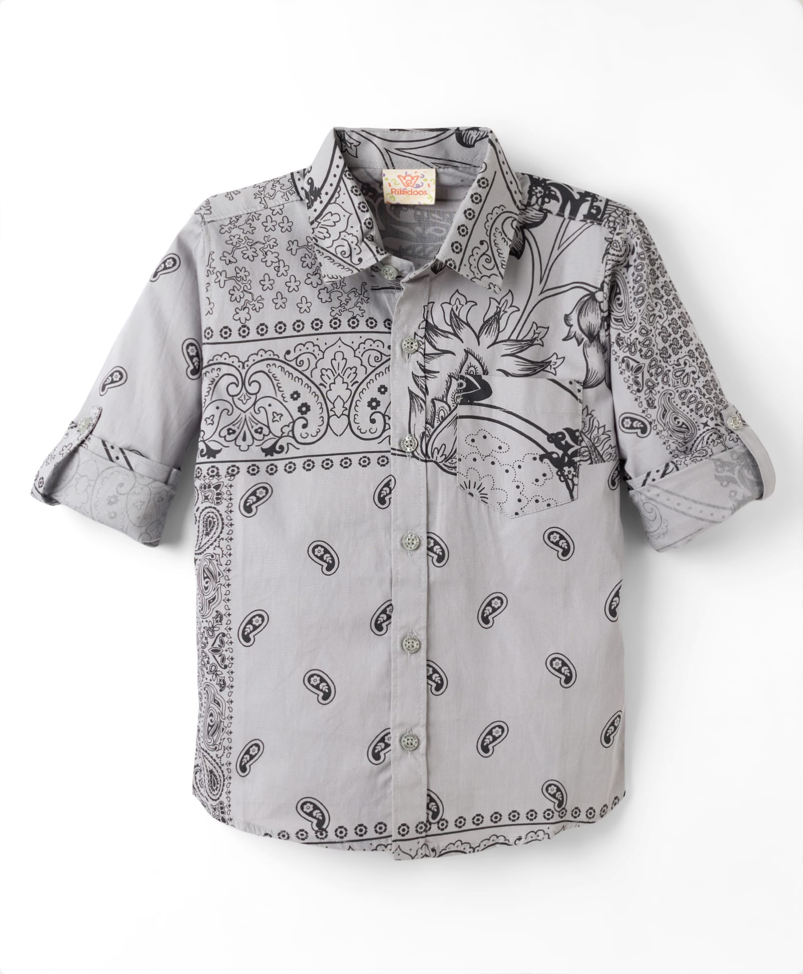 Rikidoos Cotton Woven Full Sleeves Paisley Printed Shirt - Grey-image-31