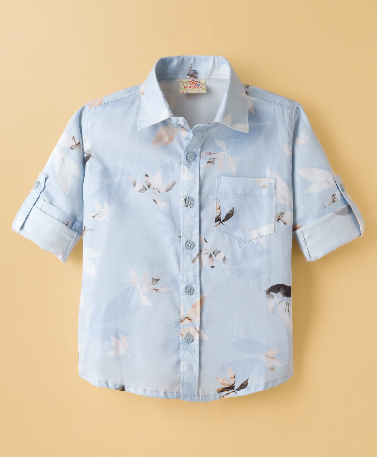 Rikidoos Cotton Woven Full Sleeves Shirt with Floral Print - Light Blue-image-37