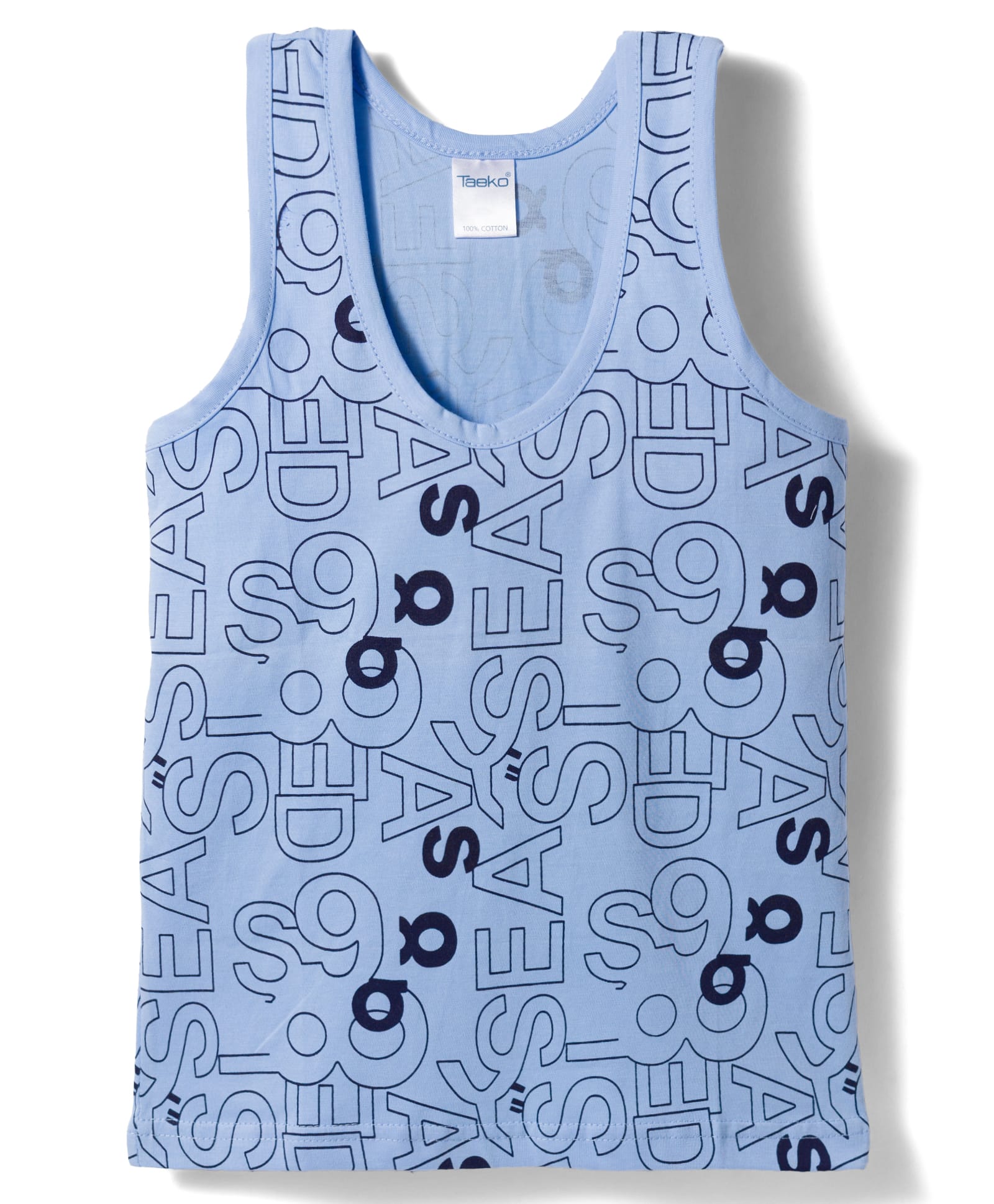 Taeko Single Jersey Knit Sleeveless Text Printed Vests - Light Blue-picture-20