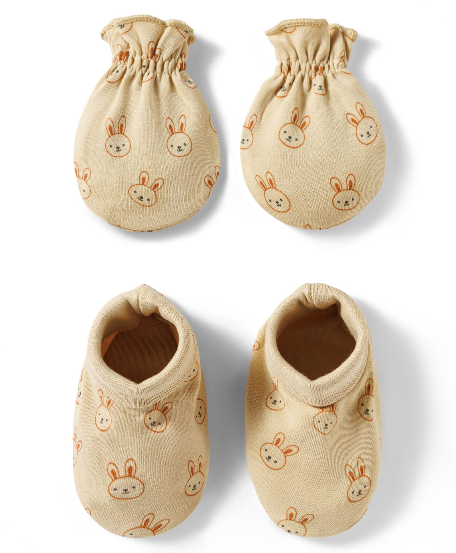 Babyhug 100% Cotton Knit Mittens & Booties Set with Bunny Print - Beige-image-34