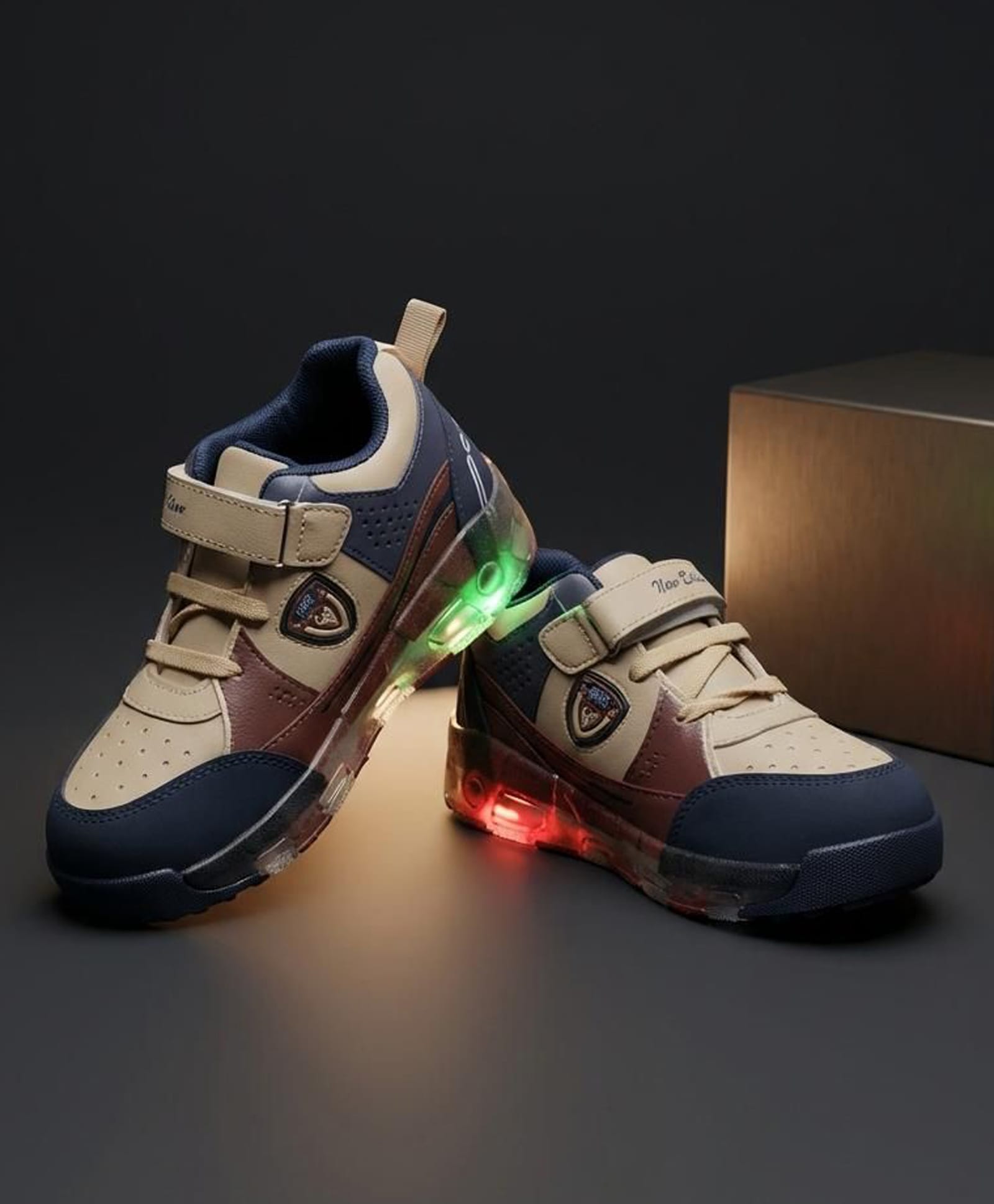 FEETWELL SHOES Colour Blocked Velcro Closure LED Shoes - Beige-picture-10
