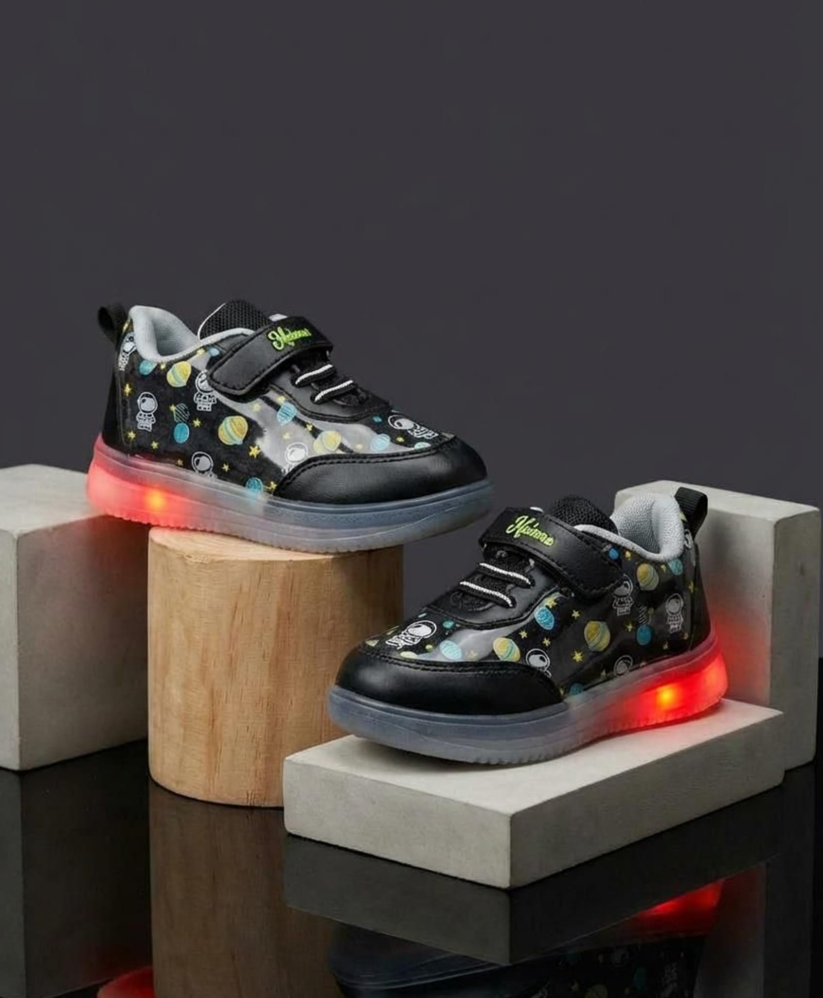 FEETWELL SHOES Space Theme Designed Velcro Closure LED Shoes - Black-picture-15