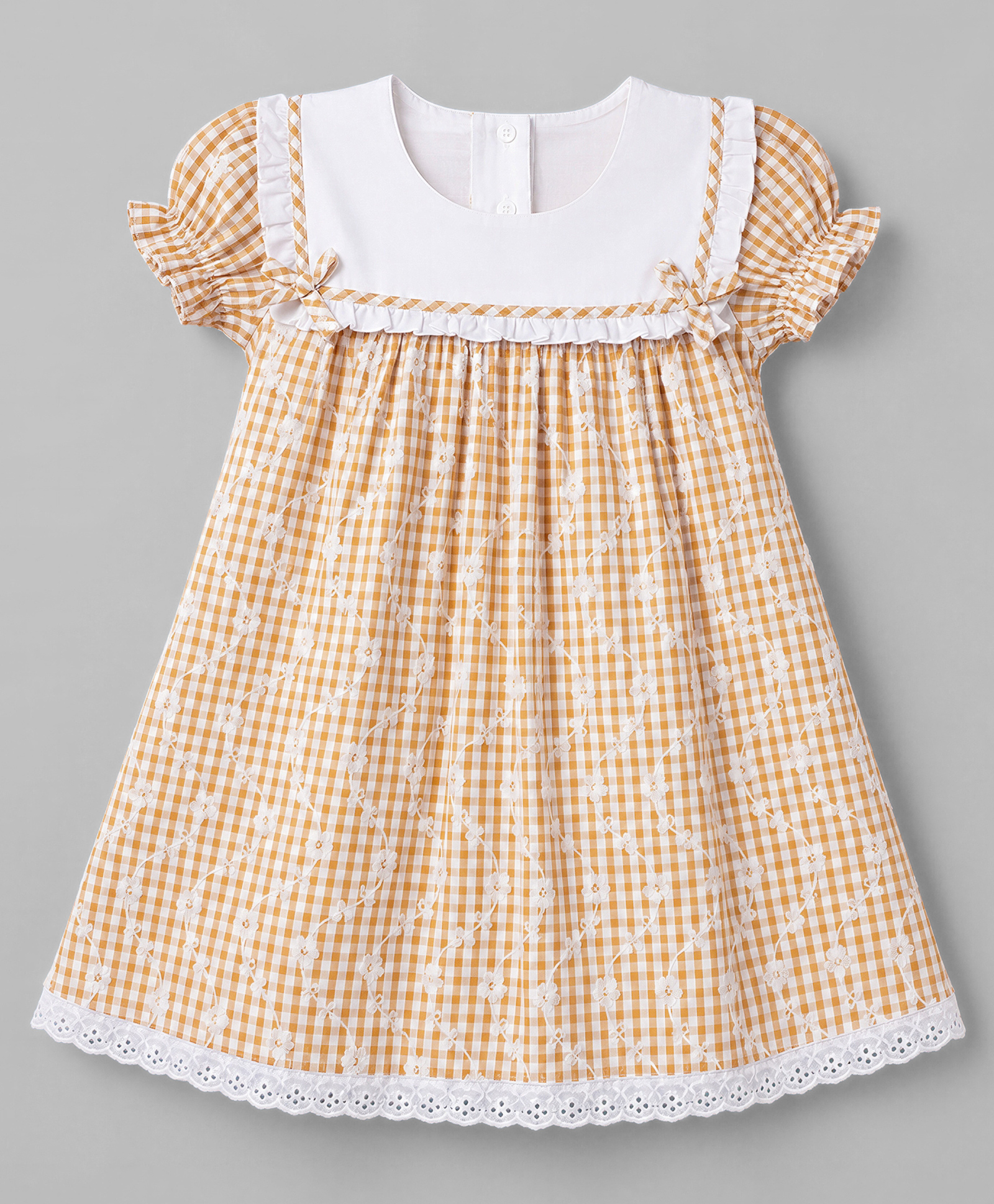 Babyhug Cotton Woven Frock with Short Sleeves and Lace Floral Embroidery - Light Orange-image-20