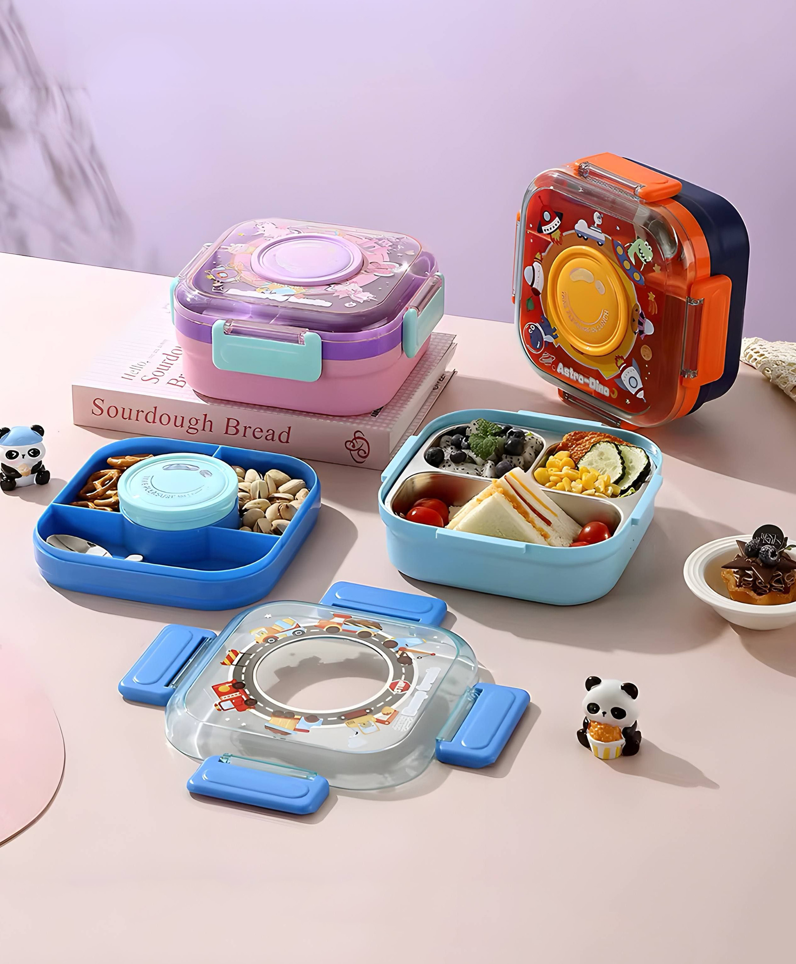 Sanjary Cute Kids Bento Lunch Box with Leak-Proof Compartments, meal container designed with multiple sections to keep snacks and sides neatly separated and fresh color design may vary-picture-19