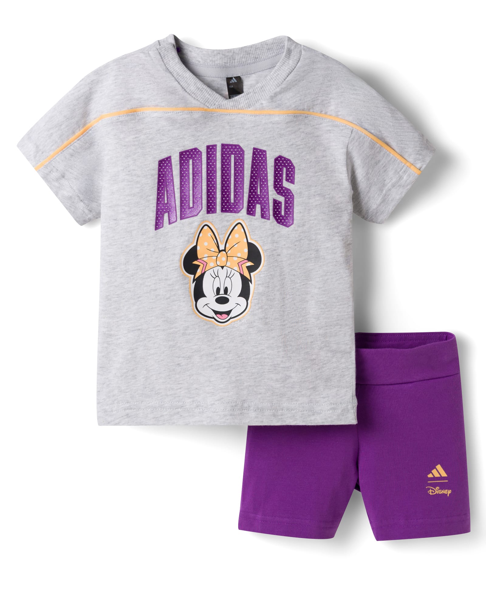 ADIDAS KIDS Cotton Knit Half Sleeves Minnie Mouse Printed T-Shirt & Shorts Set - Grey & Purple-picture-11