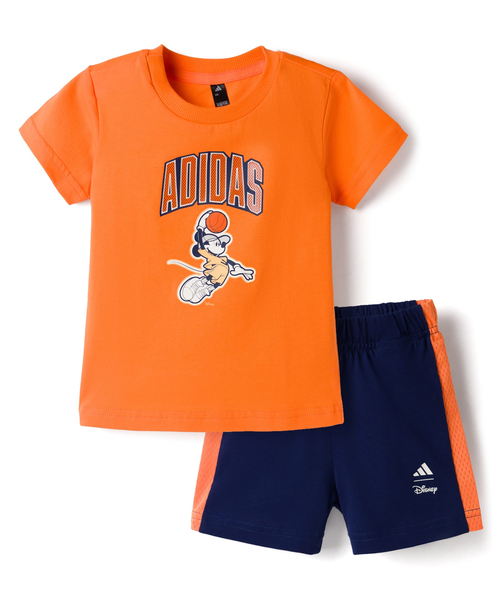 ADIDAS KIDS 100% Cotton Knit Half Sleeves Micky Mouse Printed T-Shirt & Shorts Set - Orange & Navy Blue-picture-30