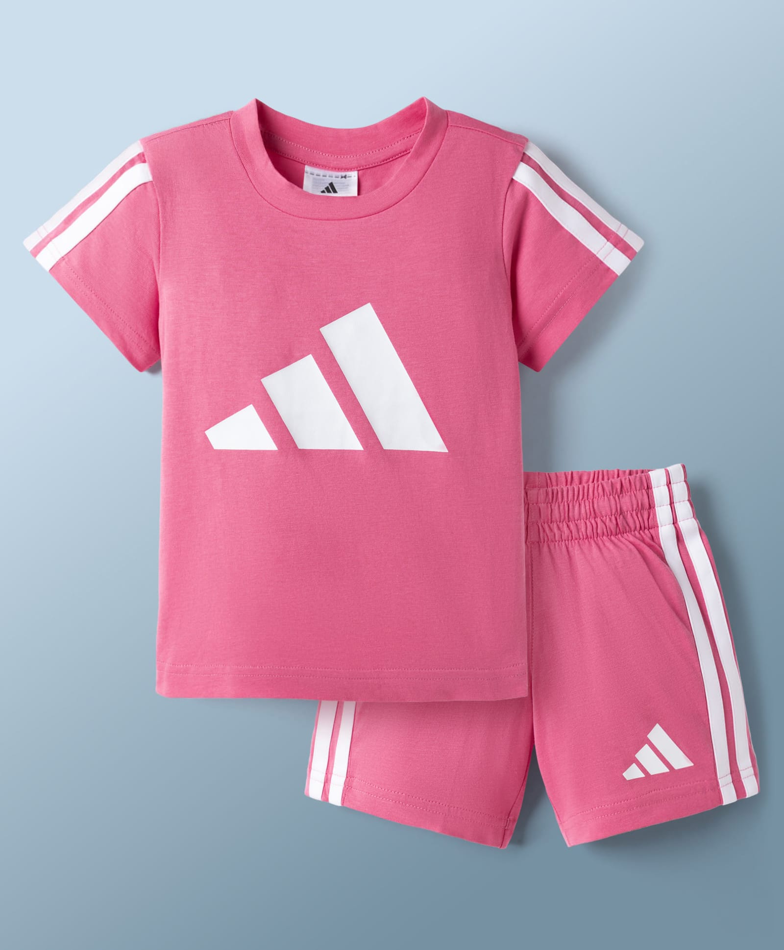 ADIDAS KIDS Cotton Knit Half Sleeves T-Shirt & Shorts Set with Logo Graphic & Tape Detailing - Pink-picture-26