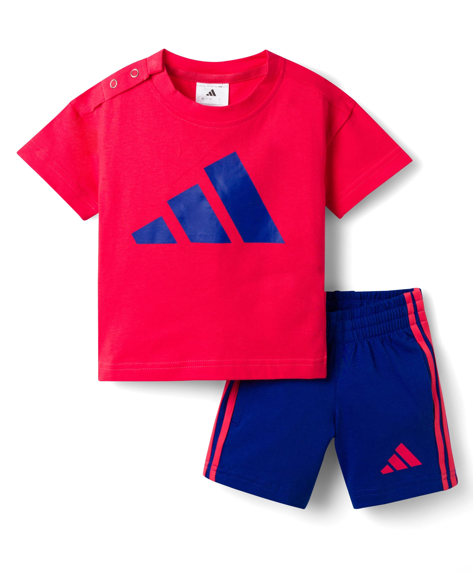 ADIDAS KIDS 100% Cotton Knit Half Sleeves T-Shirt & Shorts Set With Logo Print - Red & Blue-picture-10
